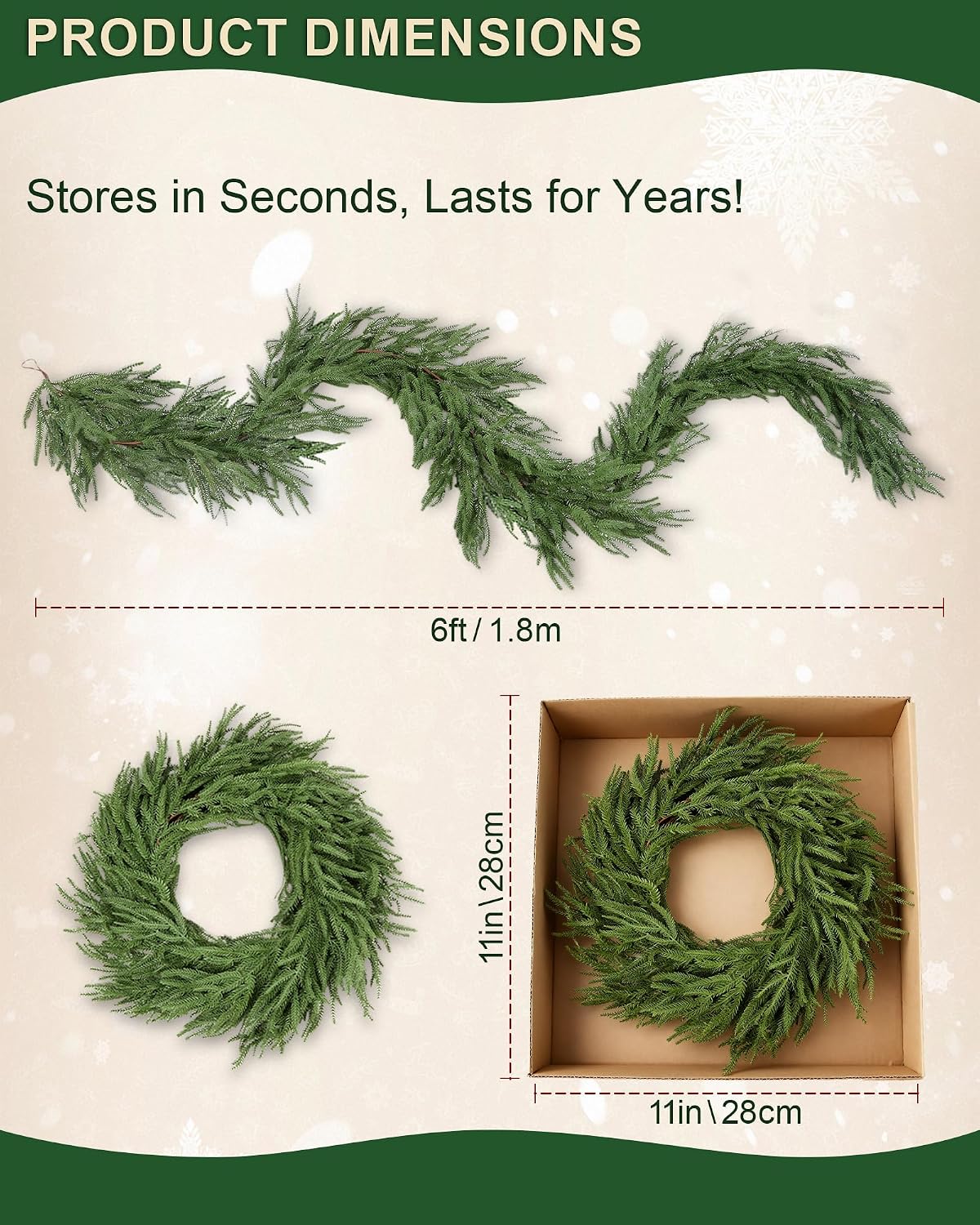 12FT (2 * 6FT) Artificial Christmas Garland, Real Touch Norfolk Pine Greenery Garland, Ultra Full & Lush Unlit Garland