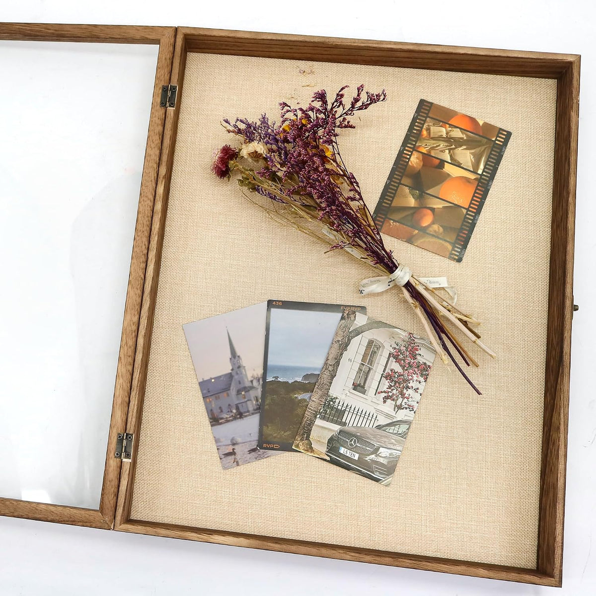 Large Shadow Box Frame 16x20 Display Case, Wood Wedding Bouquet Memory Box | Hinged Front Open Door with Tempered