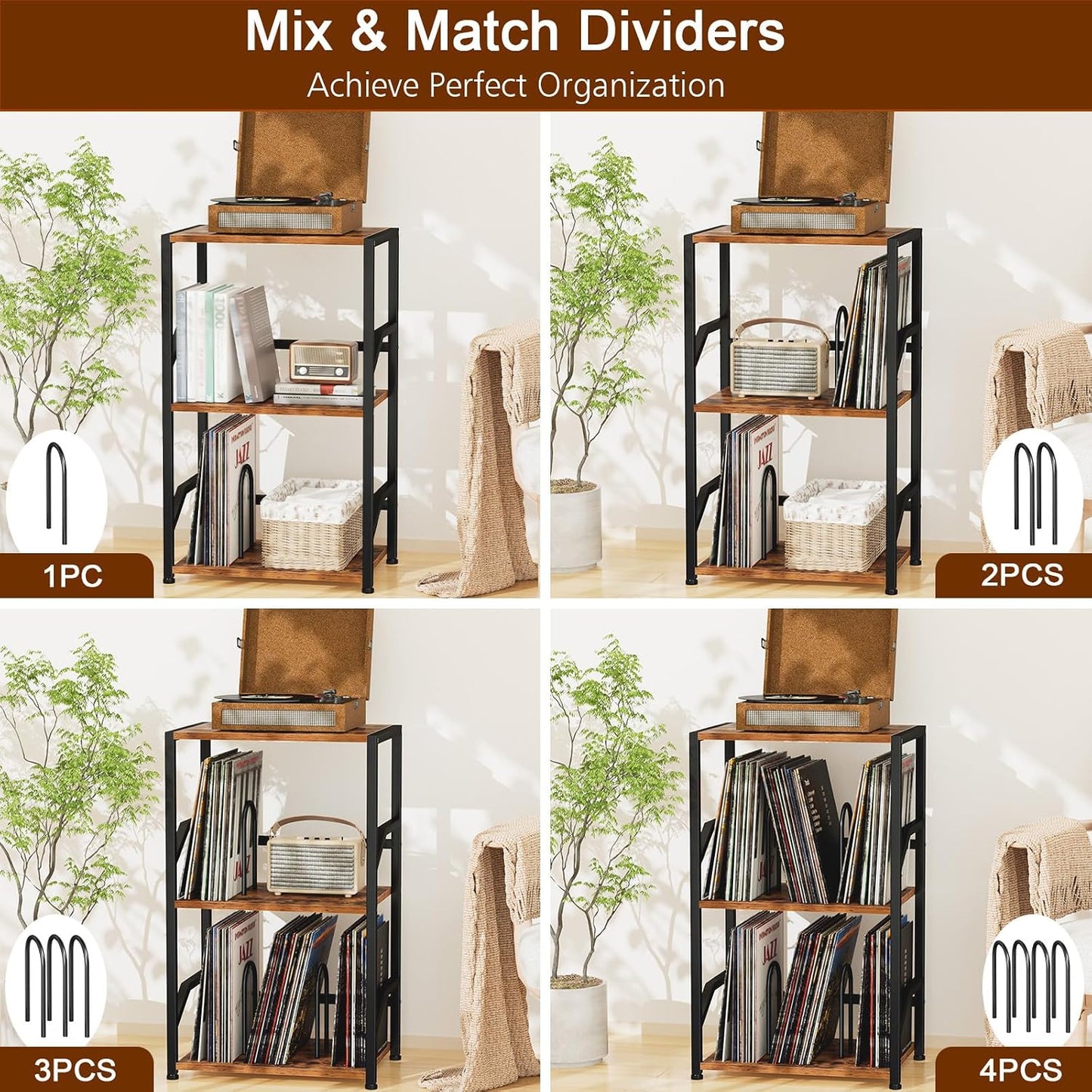 Record Player Stand, Turntable Stand with Vinyl Record Storage | Vinyl Record Player Table Holds 200 Albums, 3 Tier End