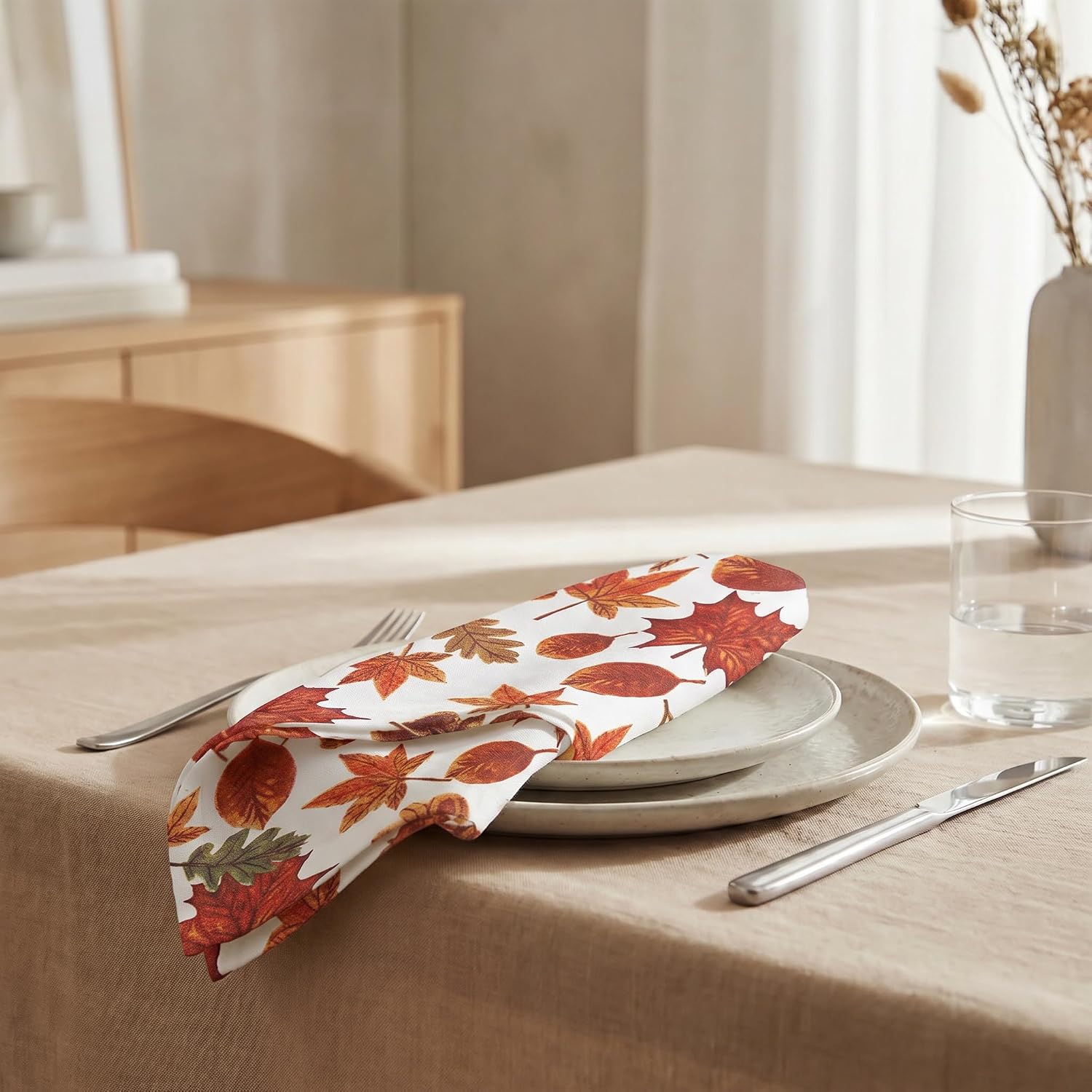 Urban Villa Cloth Napkins Cotton 20x20 (Set of 12) Harvest Leaf Print