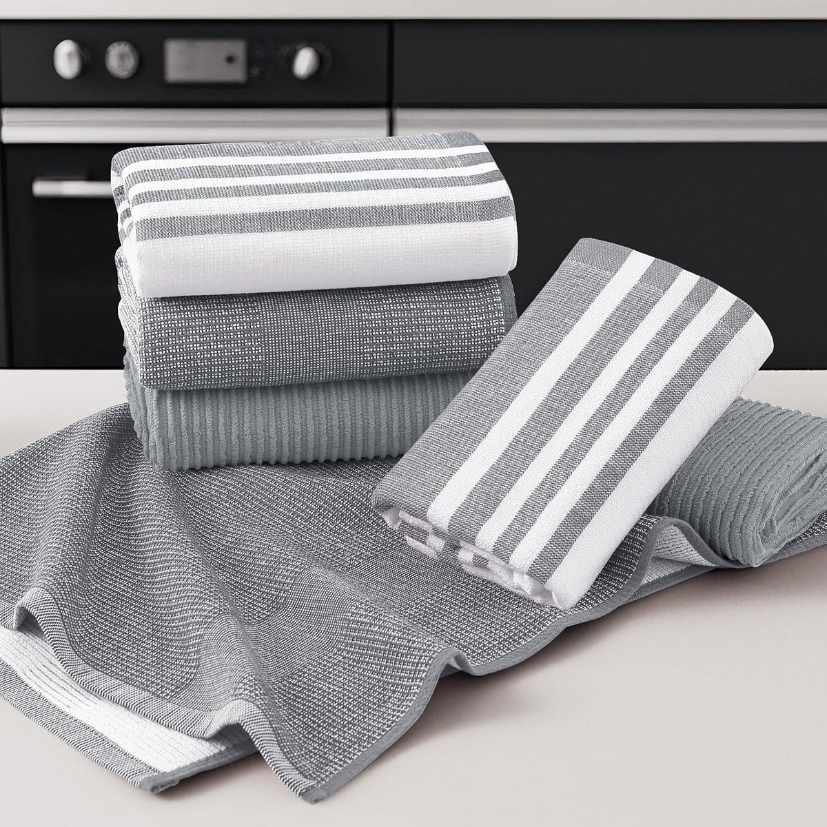 Homaxy Cotton 380 GSM Premium Kitchen Towels, 18"x 28", 12 Pack, Grey | Soft and Absorbent Terry Dish Towels