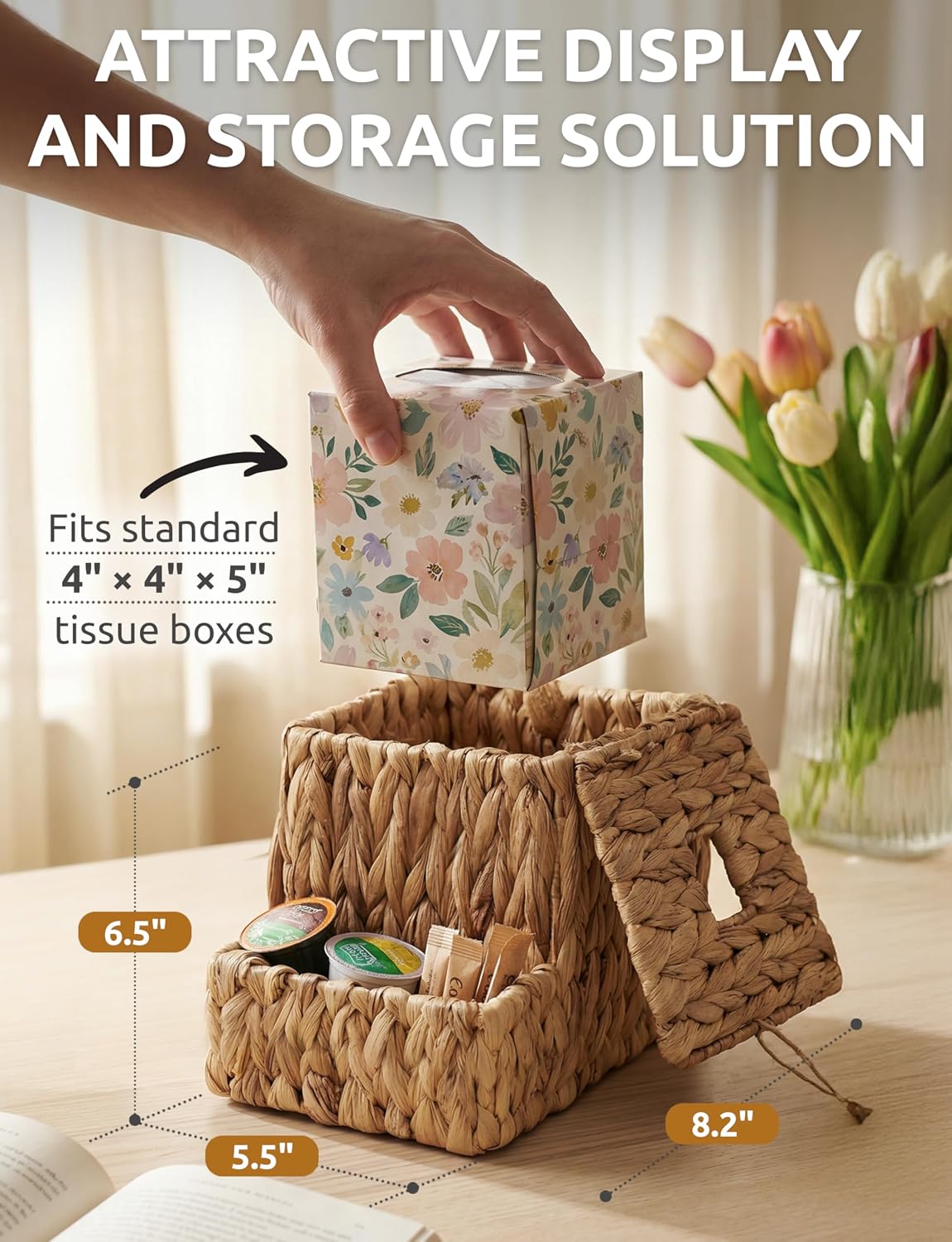 Metal Frame / Handwoven Wicker Napkin Box Holder / Natural Color