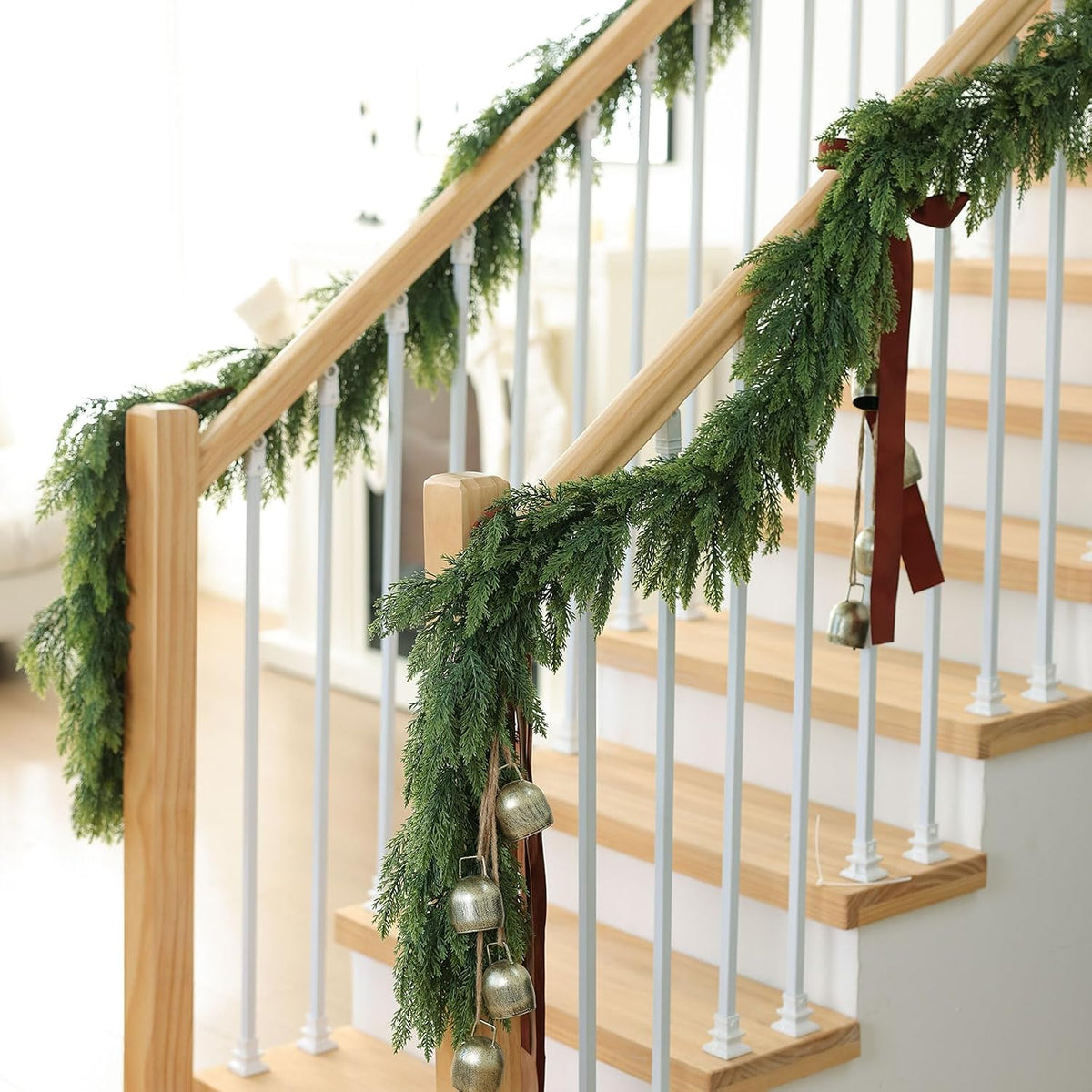 MIZII Christmas Garlands 10FT Thick Artificial Pine Garland Real Touch Green Faux Pines Vine Greenery Garland Christmas