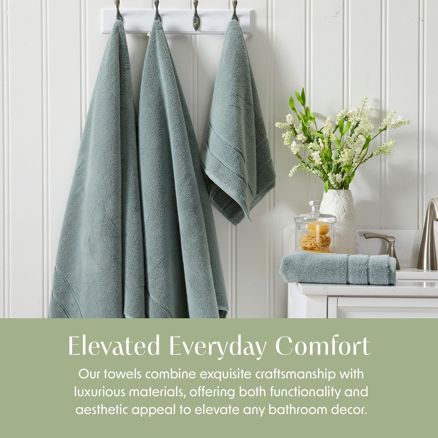 Luxury Turkish Cotton Bath Towels Set | 6-Piece Set | Green | 100% Turkish Cotton | Premium Bath Towels | Ultra Soft