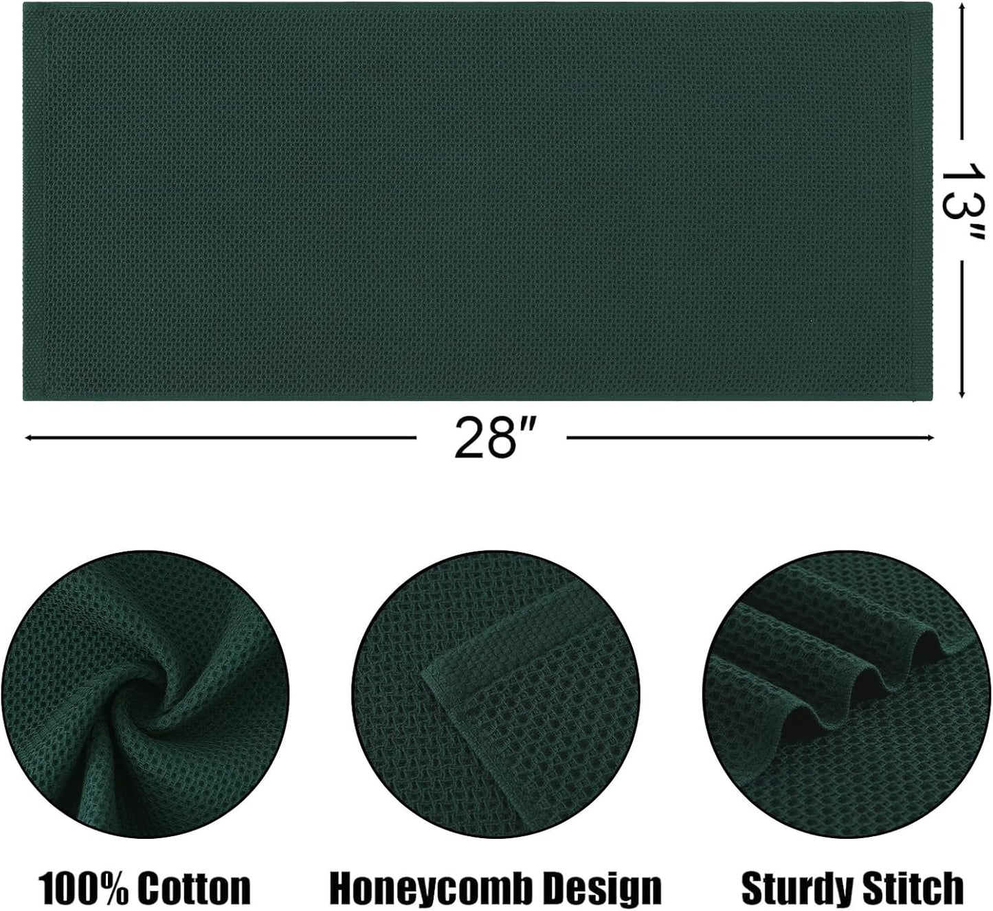 Kitinjoy Cotton Waffle 8-Pack Kitchen Towels, 13" x 28", Blackish Green | Super Soft, Ultra-Absorbent, Fast Drying