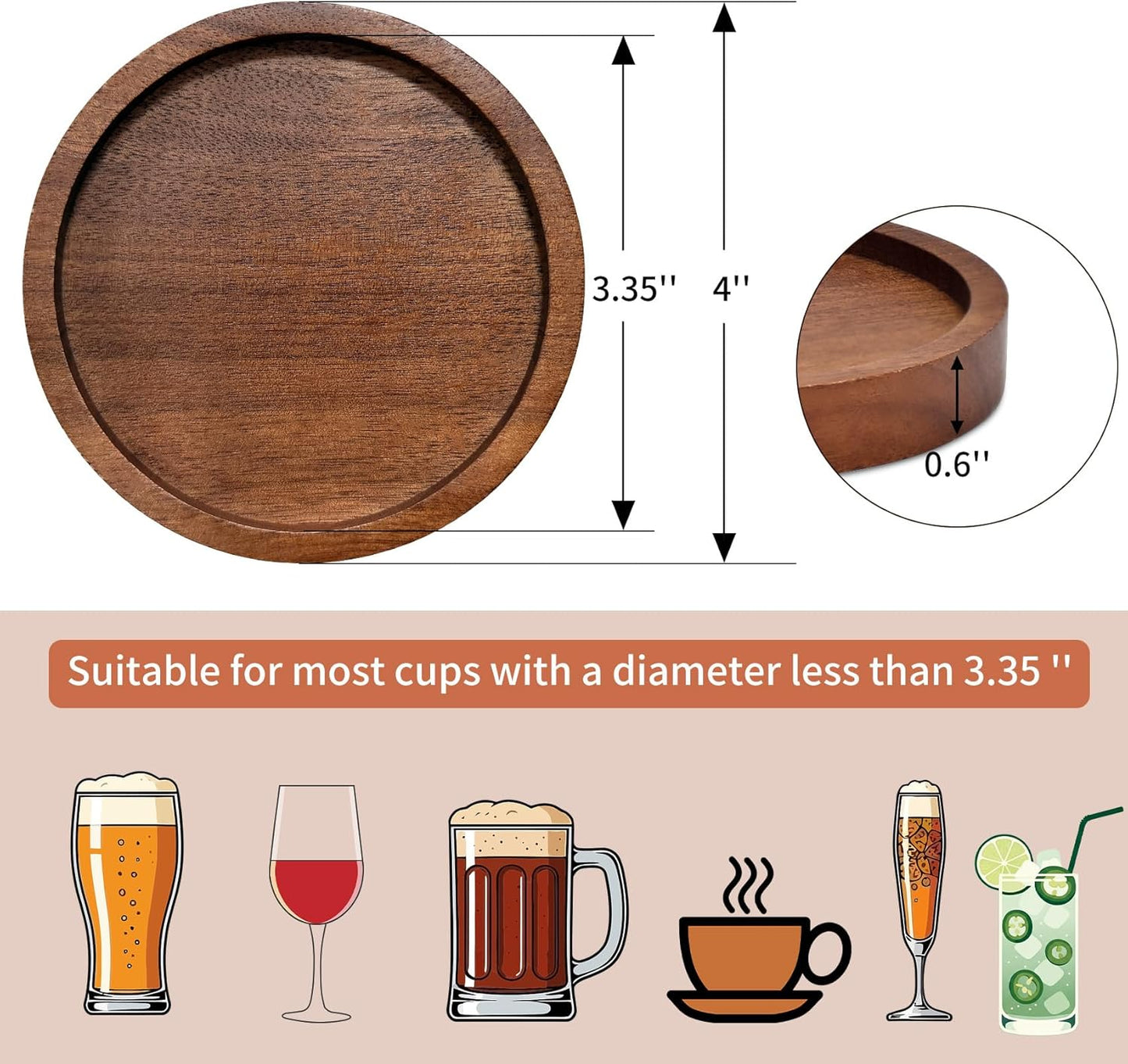 Holder / Wood Drink Coasters / Natural / Set of 6