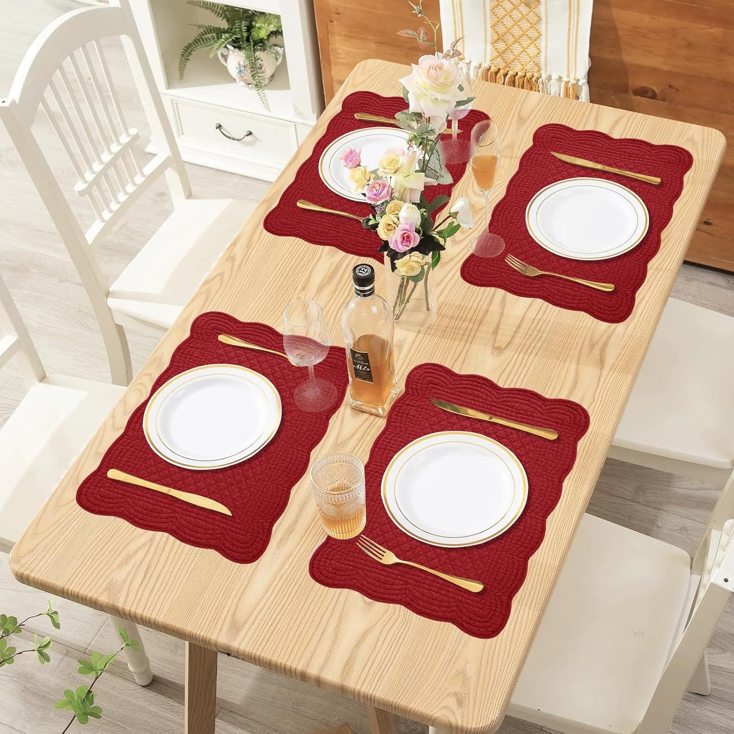 100% Cotton Quilted Placemats Set of 6,Washable Cloth Table Placemats for Kitchen & Dining Table