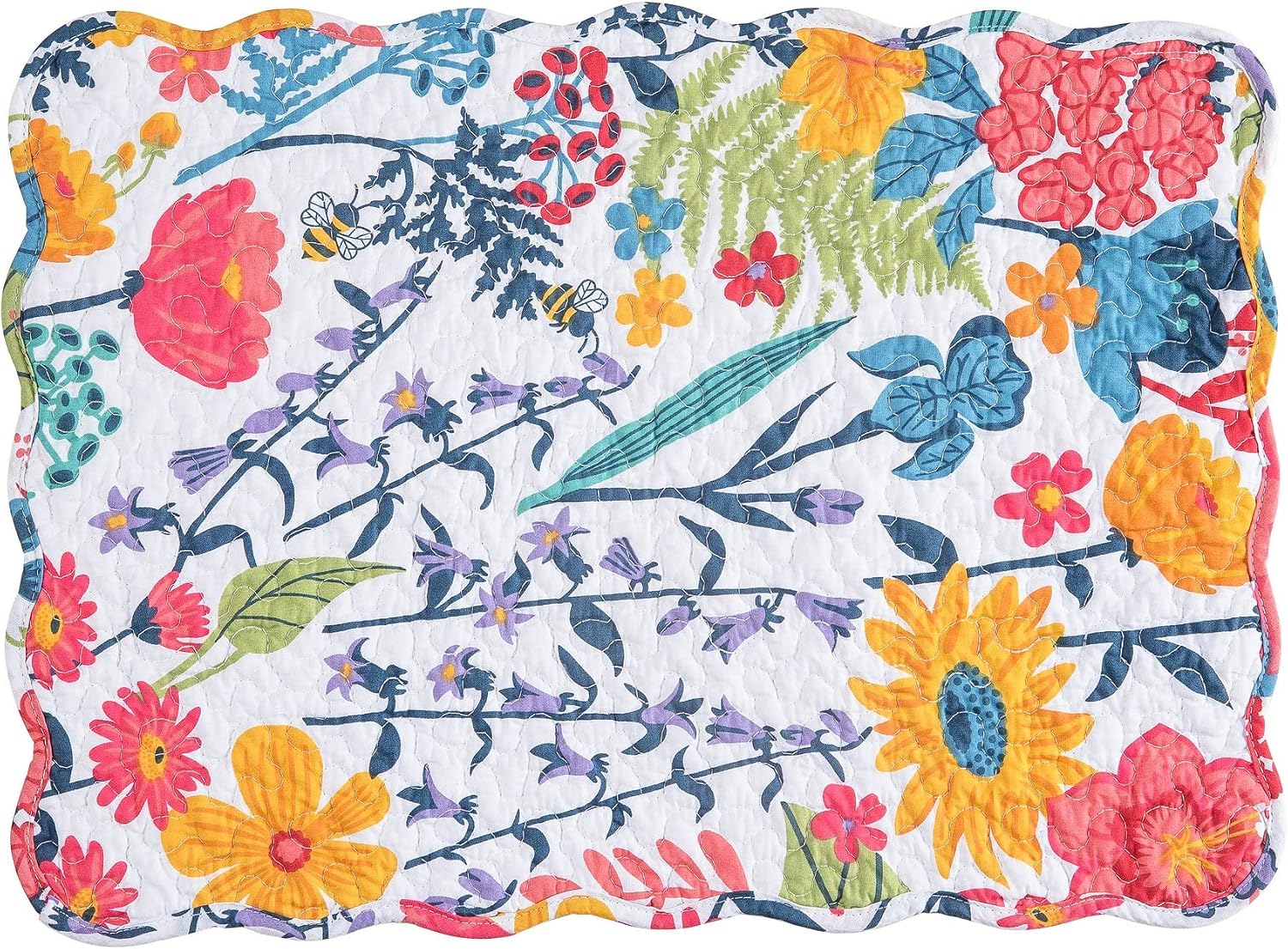 Anaya Bright Flowers 100% Cotton Set of 6 Placemats 13" x 19" | Floral Decor, Set of 6, Gift Idea