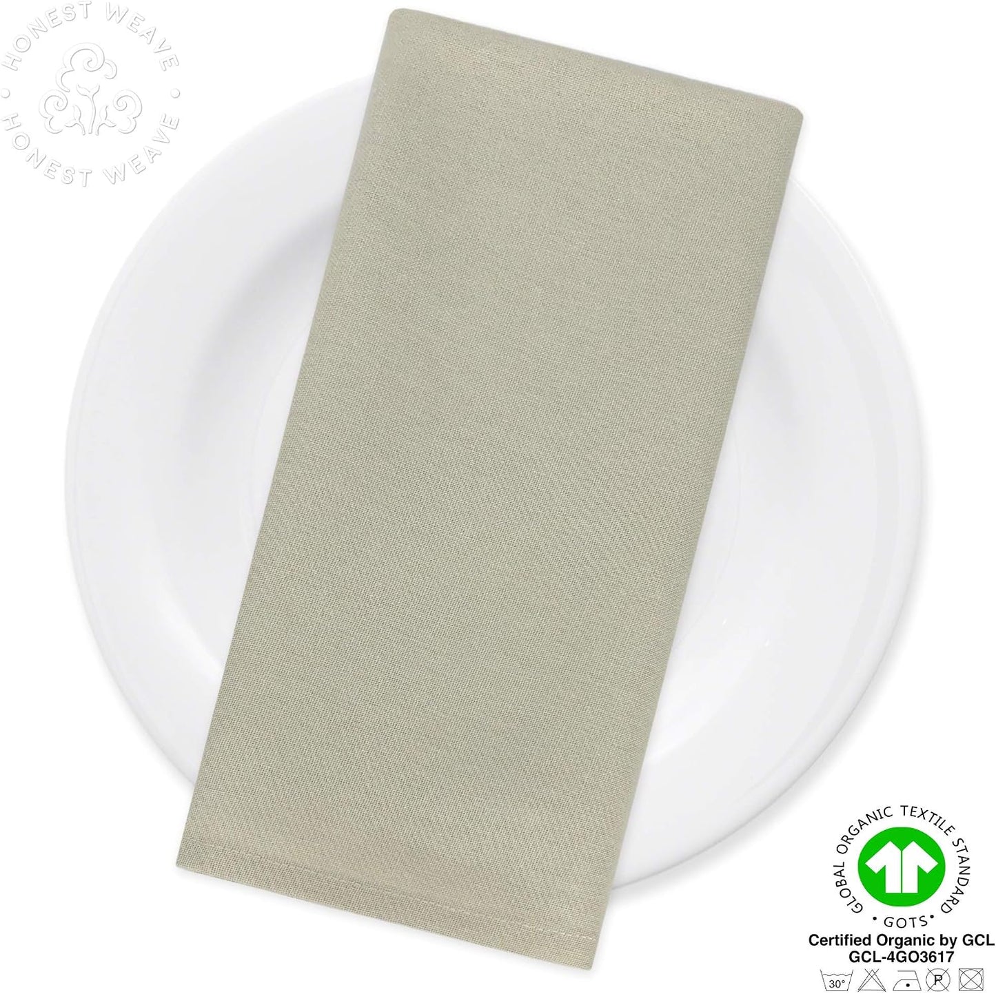 GOTS Certified Organic Cotton Washable Cloth Napkins Sets for Everyday Dining, Dinner Parties, Weddings | Oversized