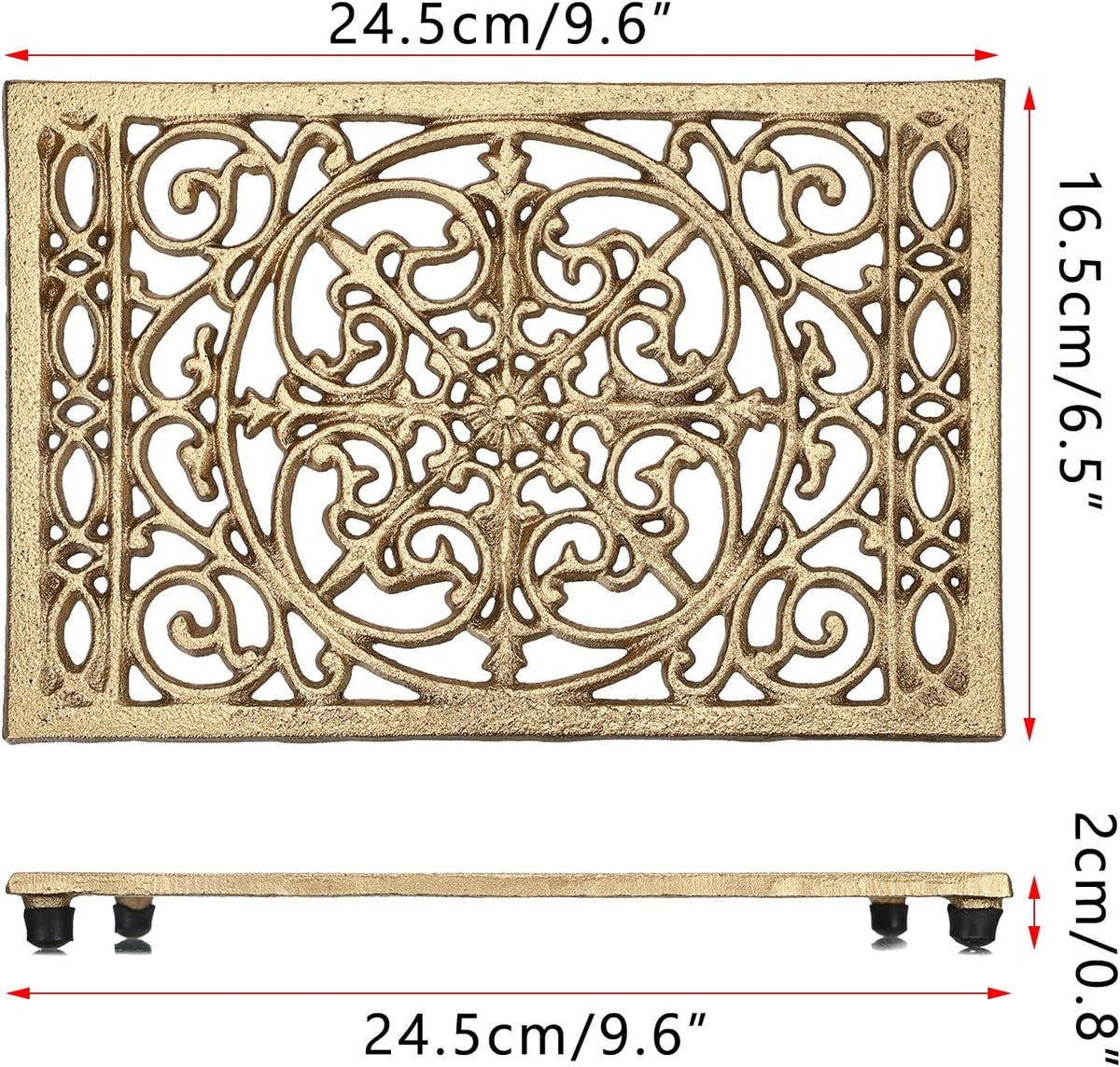 Sumnacon Cast Iron Trivet 2Pcs Heat Resistant Trivets for Hot Pots and Pans | 9.6 x 6.3 Inch Metal Trivets with Rubber