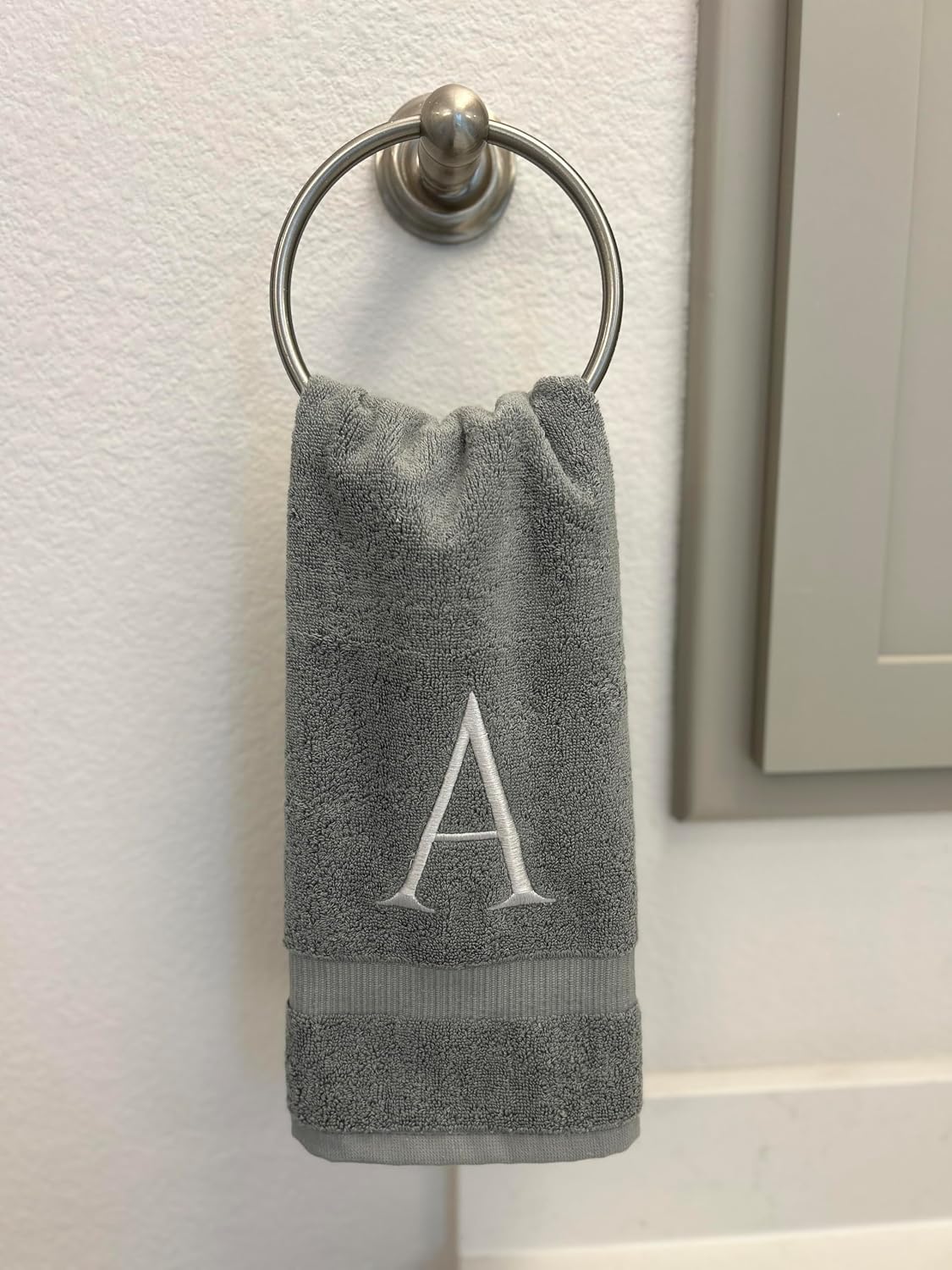 Gray with Silver Monogrammed Hand Towels for Bathroom - Set of 2 Letter F | Luxury Hotel Quality Initial Towels For