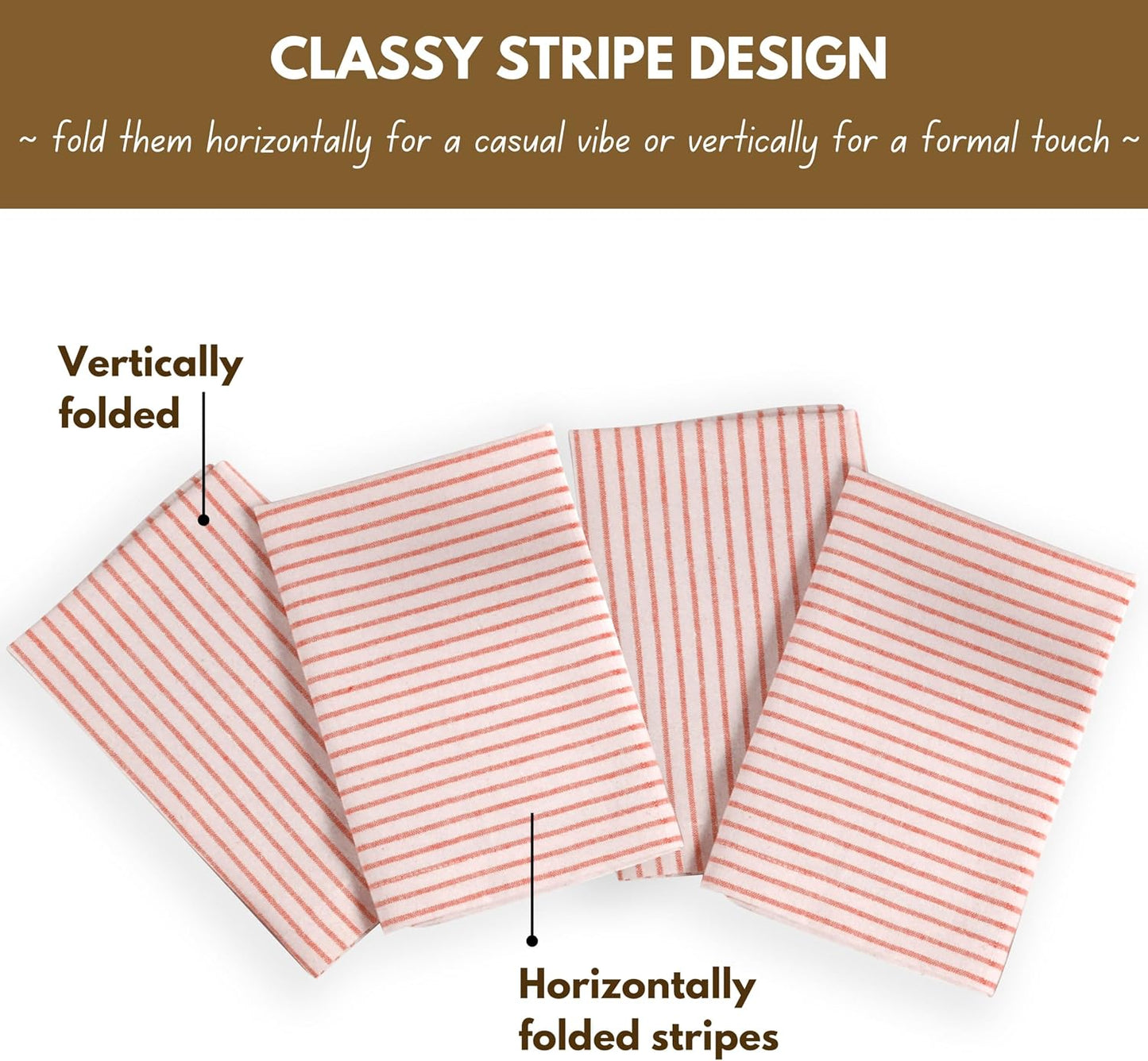 Native Fab Cloth Napkins 18x18 inches, 100% Cotton Vintage Stripped Dinner Napkins, Set of 12, Soft Breathable