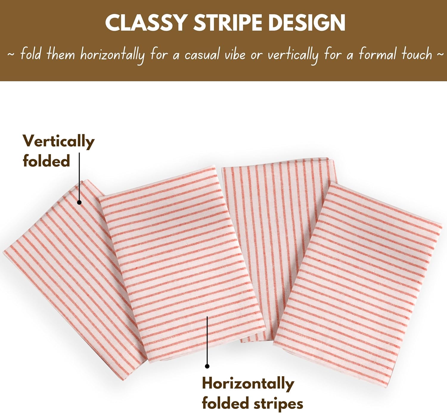 Native Fab Cloth Napkins 18x18 inches, 100% Cotton Vintage Stripped Dinner Napkins, Set of 12, Soft Breathable
