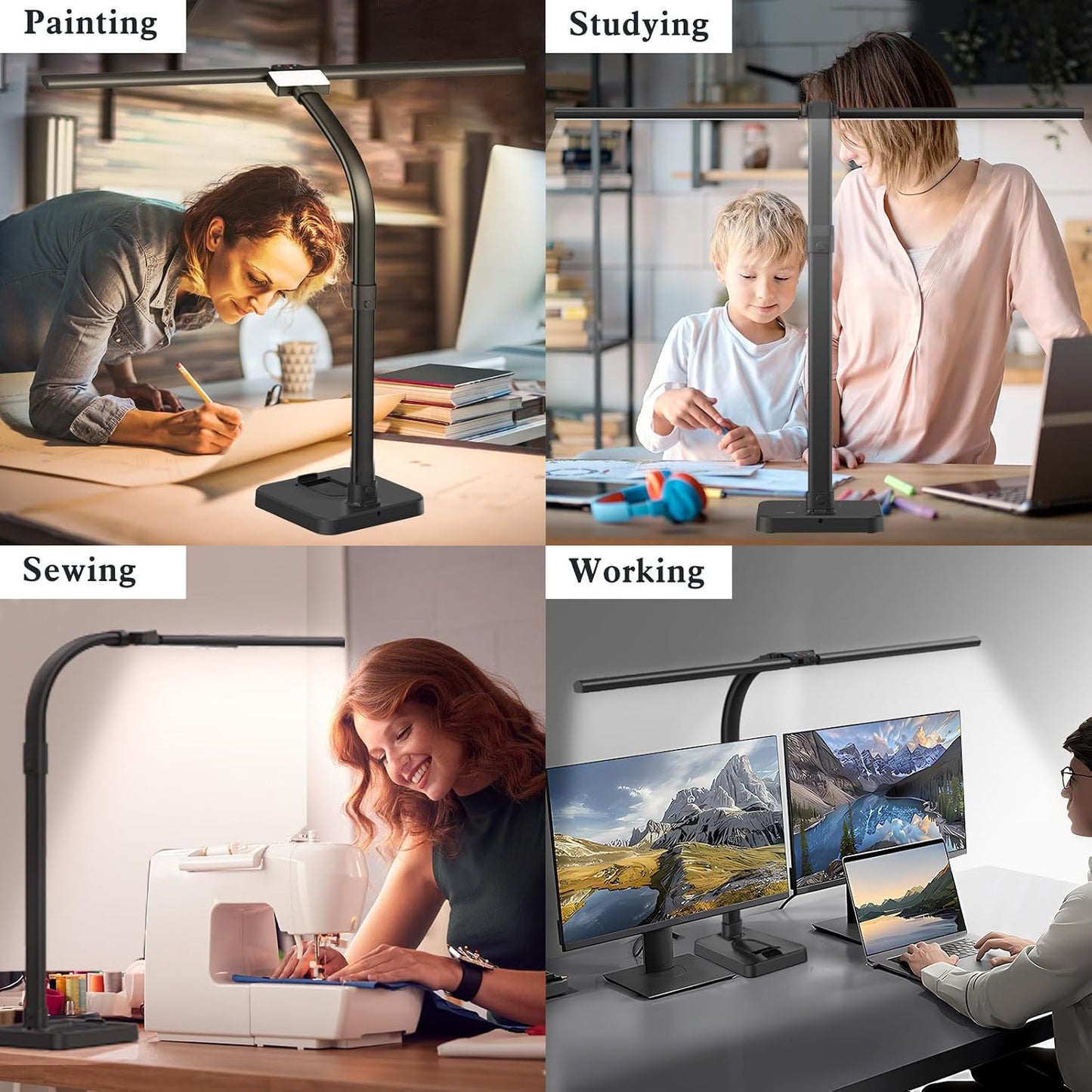 GAEFURY LED Desk Lamp for Home Office, 24W Bright Desk Lamp with Phone Holder Base - 25 Lighting Modes Eye-Caring Desk