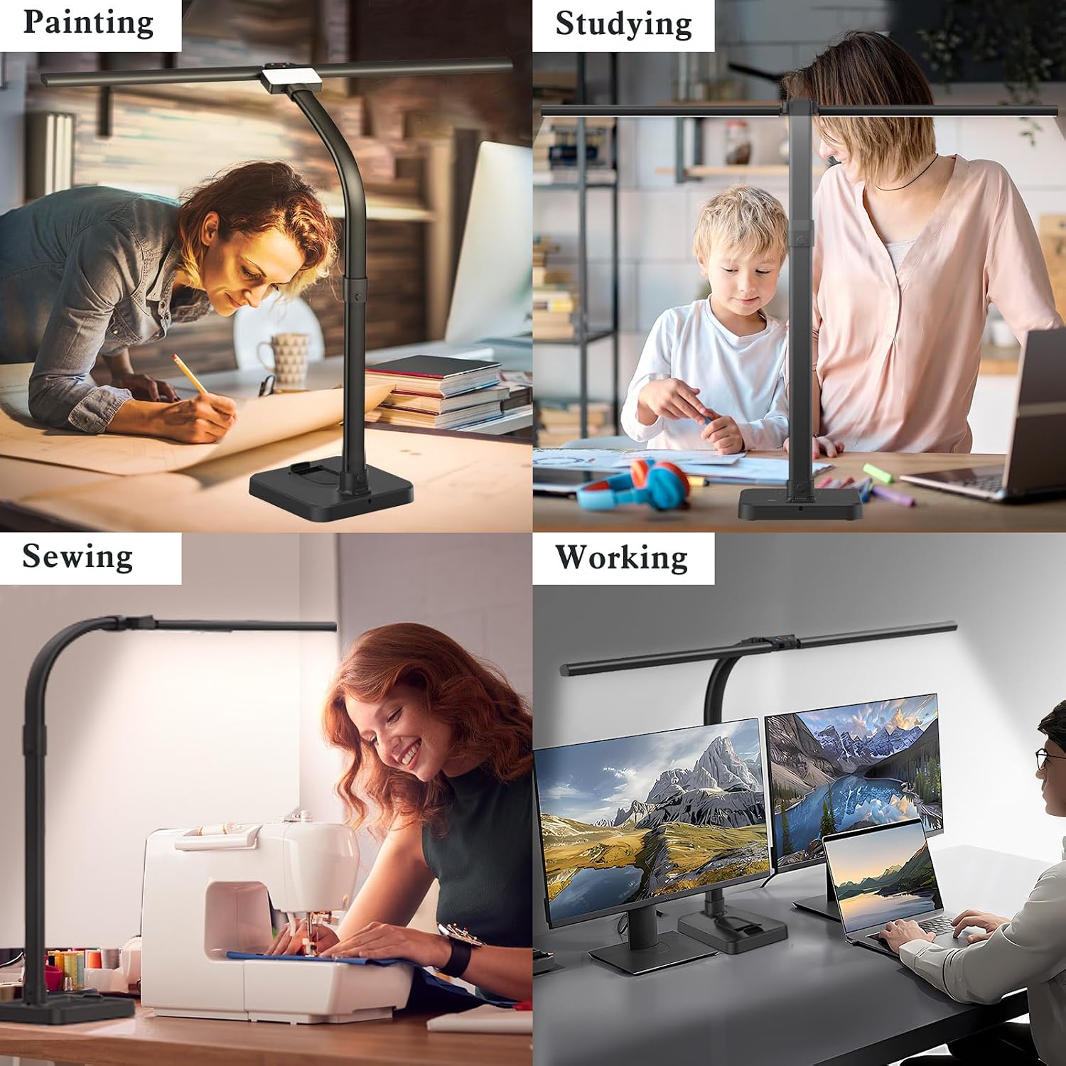 GAEFURY LED Desk Lamp for Home Office, 24W Bright Desk Lamp with Phone Holder Base - 25 Lighting Modes Eye-Caring Desk