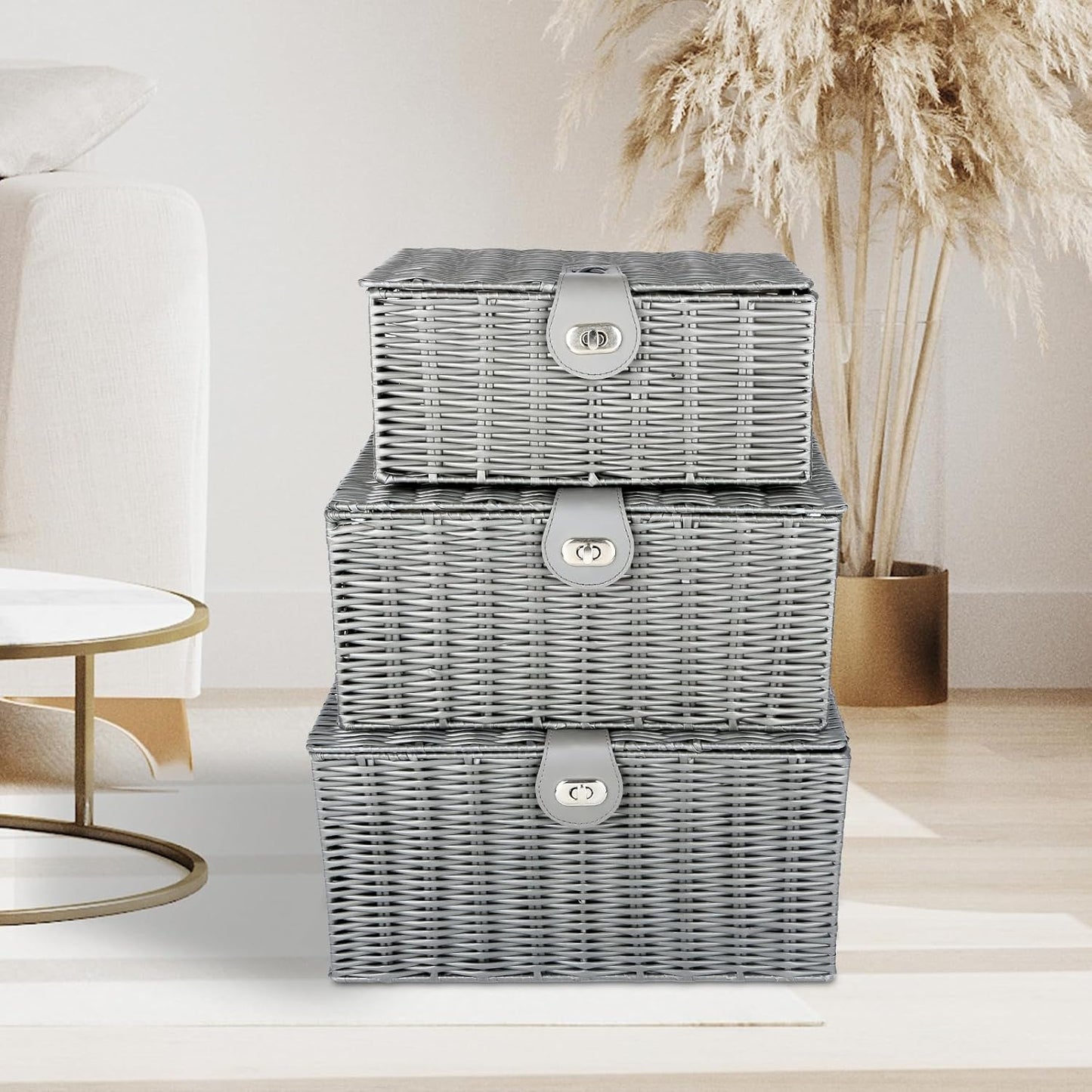 Woven Basket / Wicker Storage Baskets / Grey / Set of 3