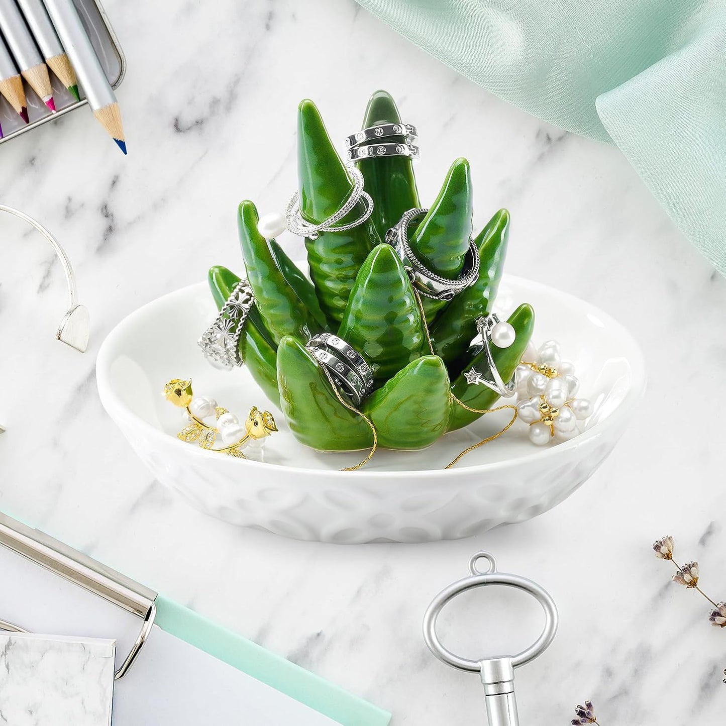 Ceramic Jewelry Tray / 5.12 x 5.12 x 3.74 / Aloe