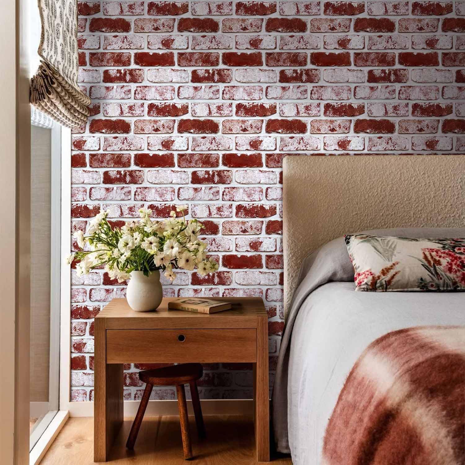 3D Peel and Stick Faux Brick Wall Panels / SM-BRICK-D / Red / 11.8 x 11.8 / Set of 10
