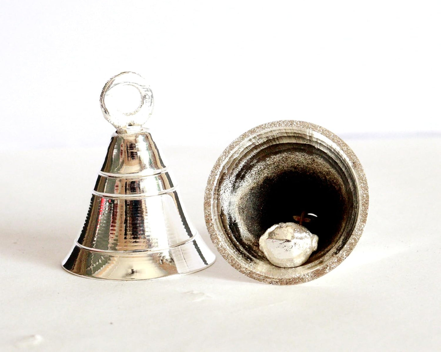 Solid Brass Pooja Bells with J Hook Home Decor Christmas Bell Wall Hanging Jingle Bell Ornaments New (24, Silver Bells