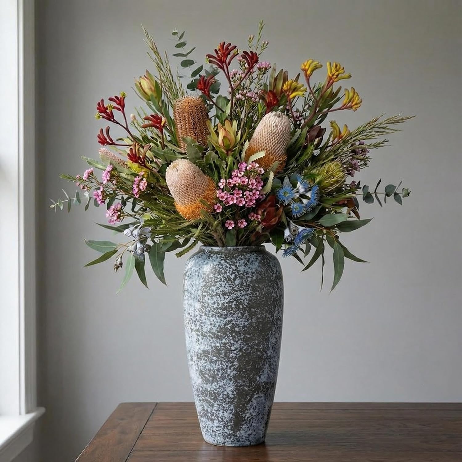 Rustic 12.5" Ceramic Vase / Speckled - 12.5" Tall
