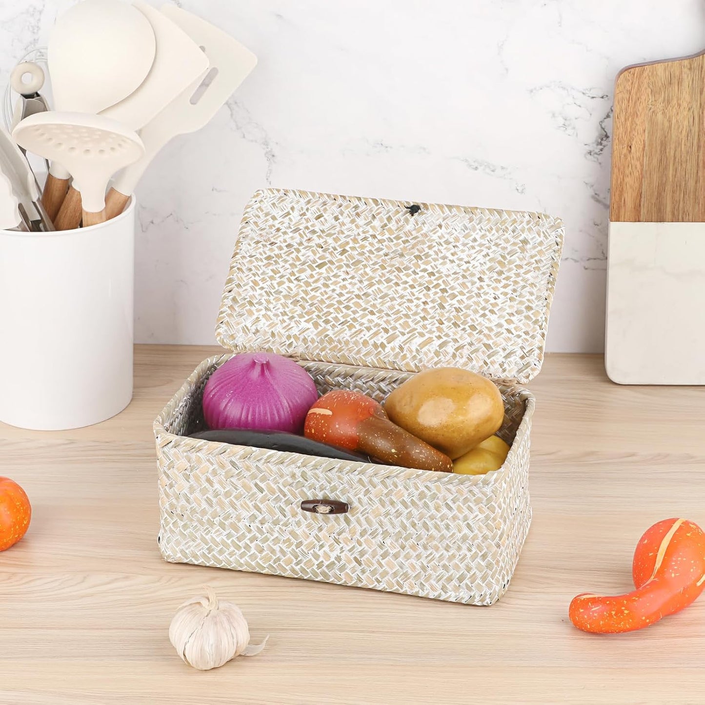 Wicker Basket / Wicker Storage Basket / Whitewash / Small