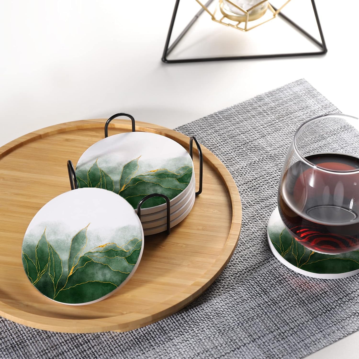 Metal Holder Stand / Green Marble / Round