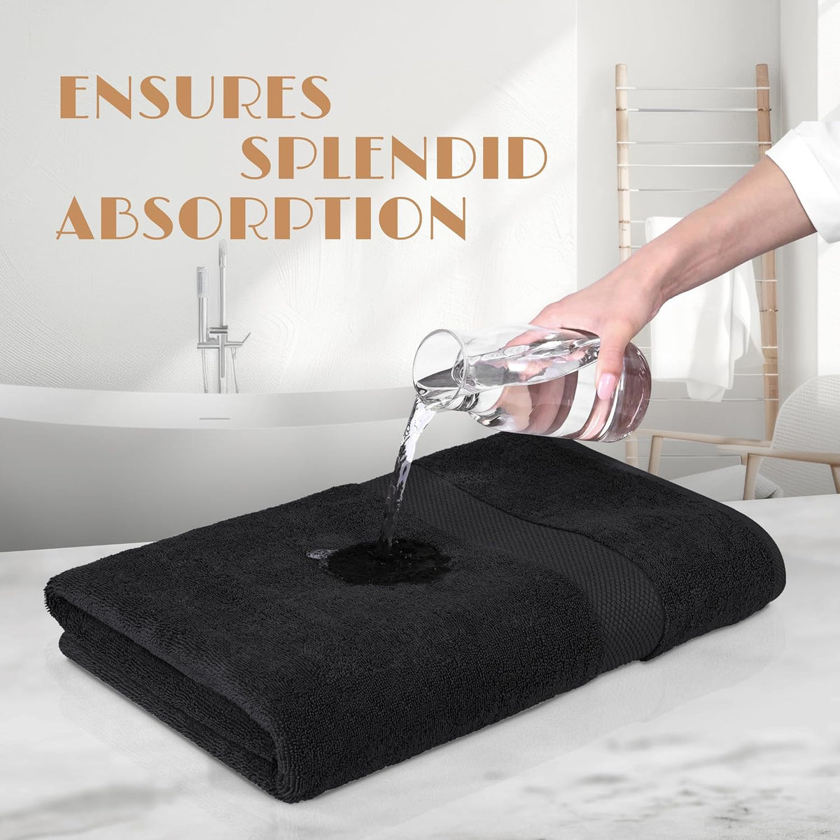 White Classic Wealuxe Black Bath Towels 24x50 Inch, Cotton Towel Set for Bathroom, Hotel, Gym, Spa, Soft Extra