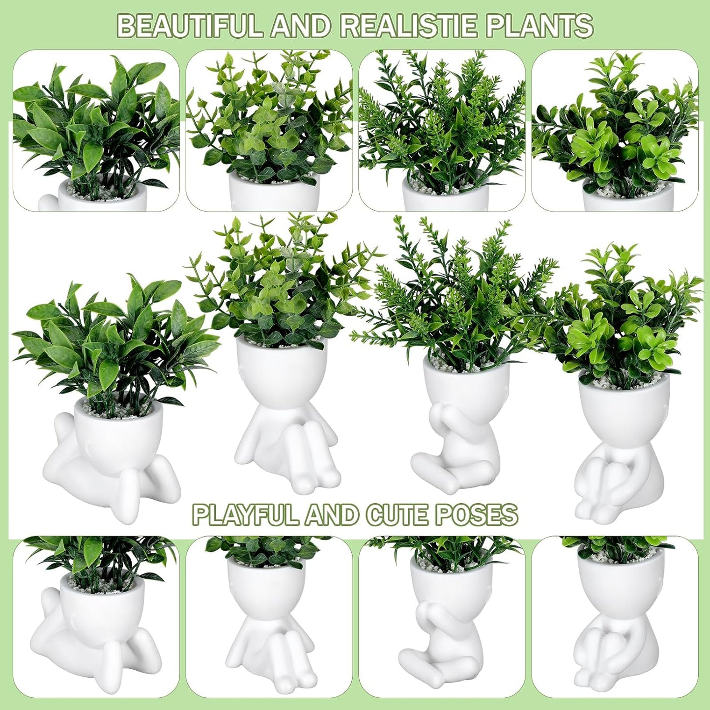4 Packs Creative Fake Plants in Playful Human Shaped Pots Vase Desk Decor Mini / Greenery / Set of 4