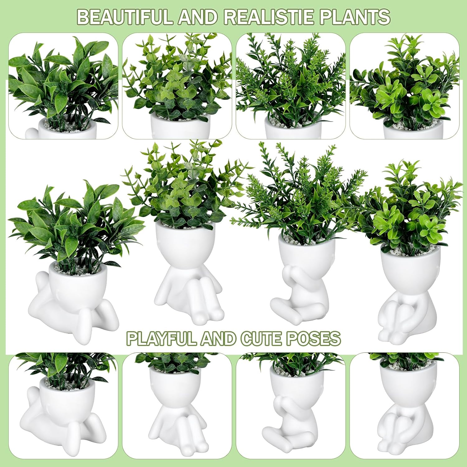 4 Packs Creative Fake Plants in Playful Human Shaped Pots Vase Desk Decor Mini / Greenery / Set of 4