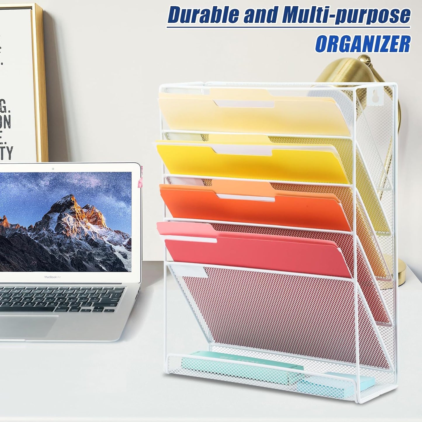 Desk File Organizer Mesh 6-Tier, Hanging Wall Mount Document Organization Stand, Desktop Vertical Mail Paper Folder