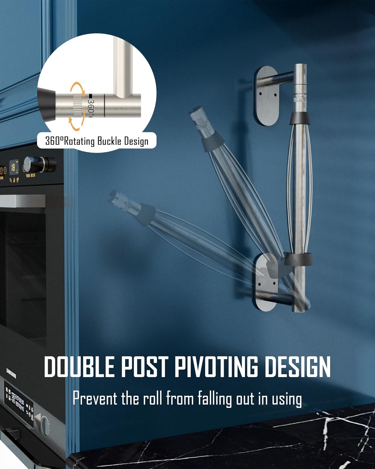 Paper Towel Holder Under Cabinet One Hand Operable, Silver | Round Base,Damping Effect, Drill Wall Mount or