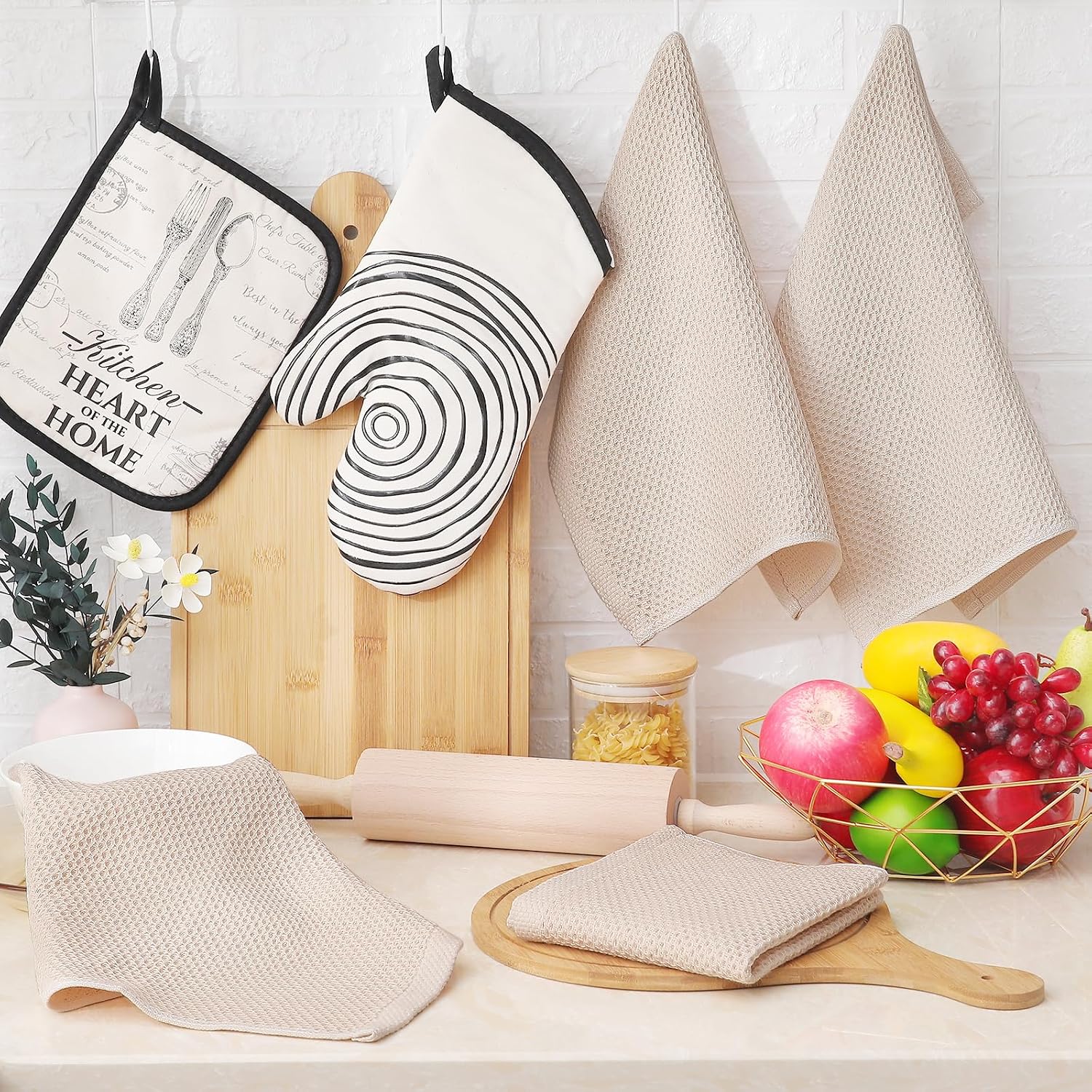 Homaxy 100% Cotton Waffle Weave Kitchen Dish Cloths 24-Pack, Beige | 12 x 12 Inches, Ultra Soft Absorbent Dish Towels
