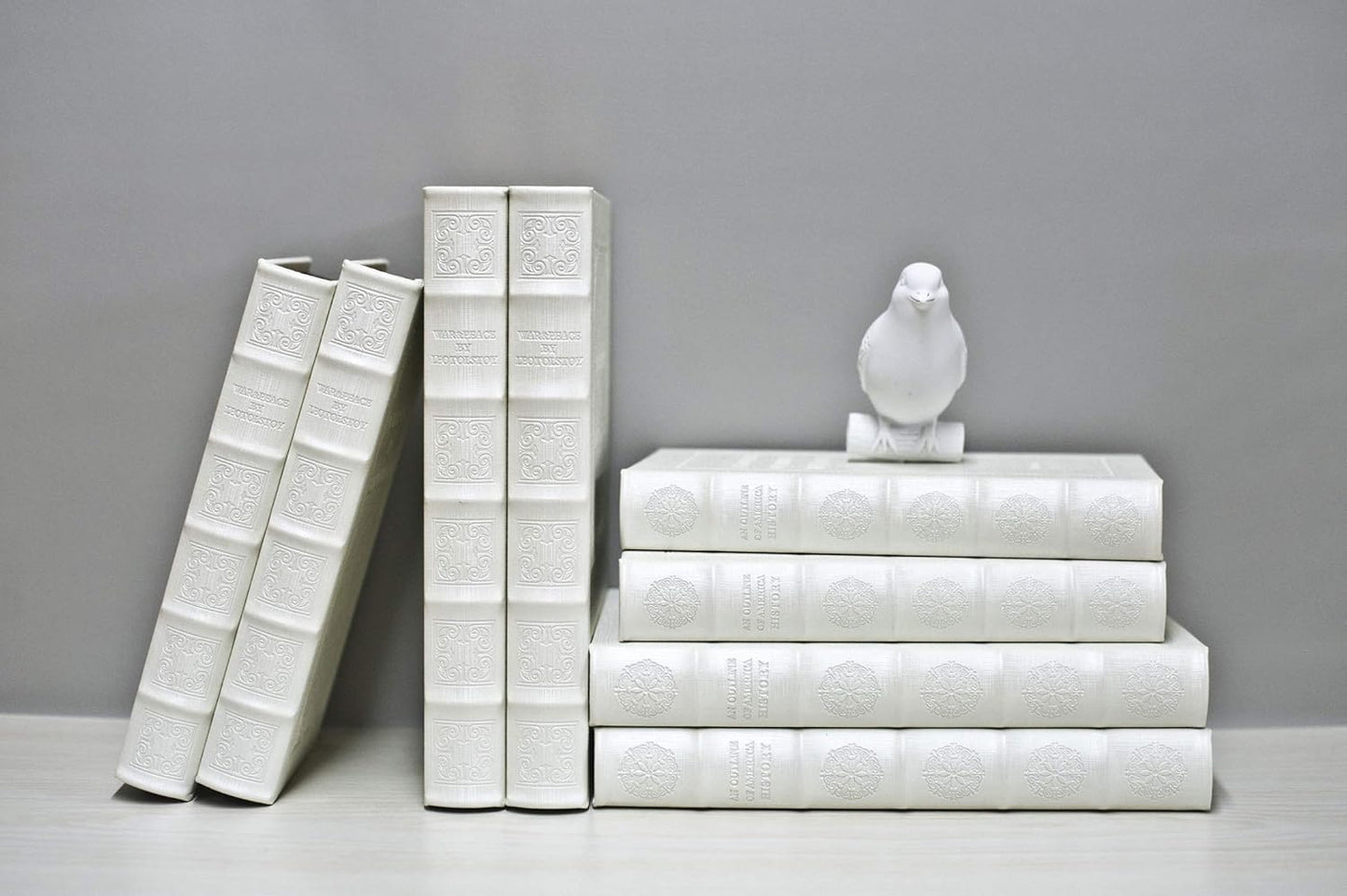 Faux Leather Book Boxes for Decoration Display Coffee Table and Shelf Décor / 104 L+S / White