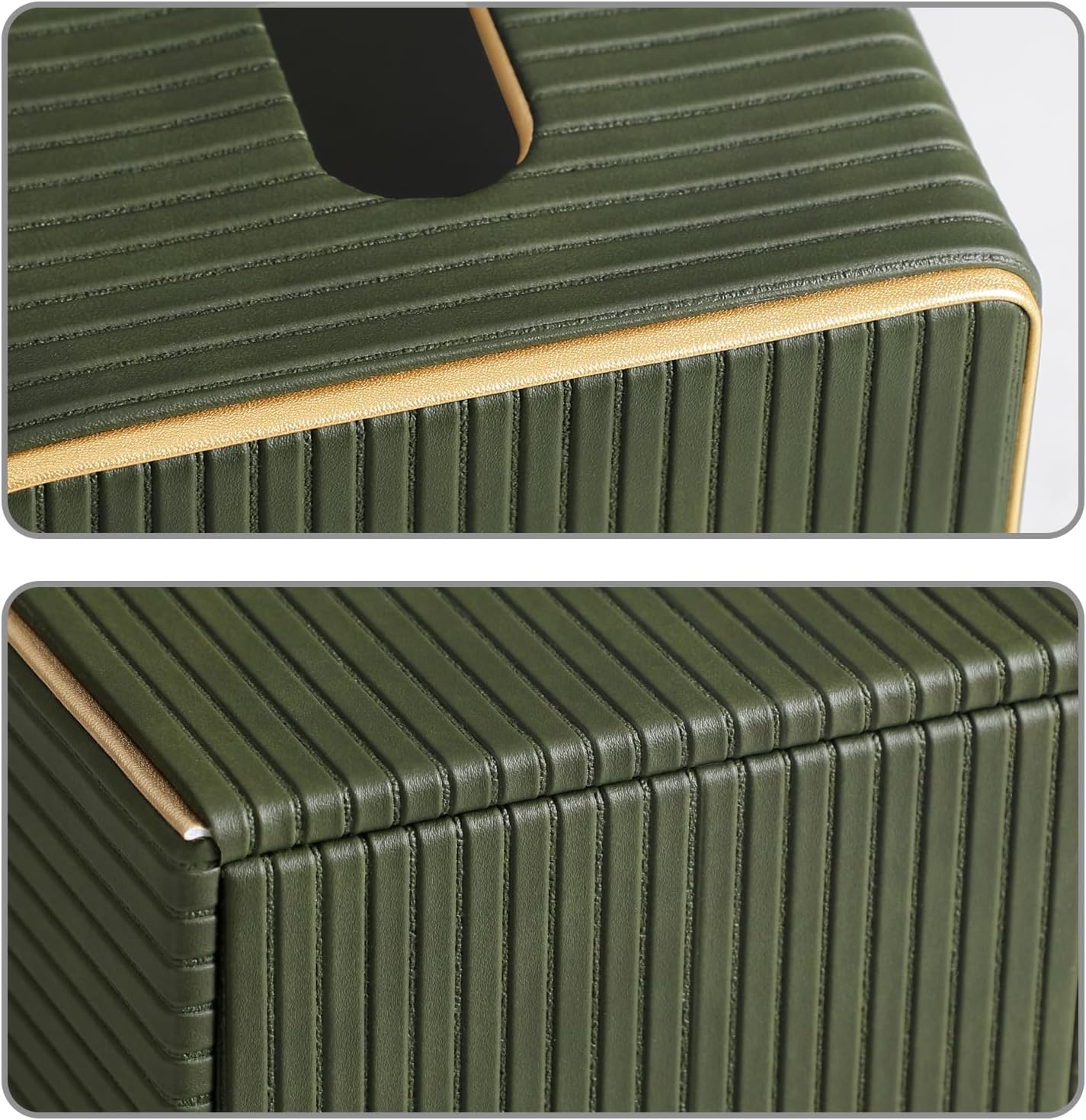 PU Leather Tissue Box Cover Square Tissue Box Holder / Green Fluted