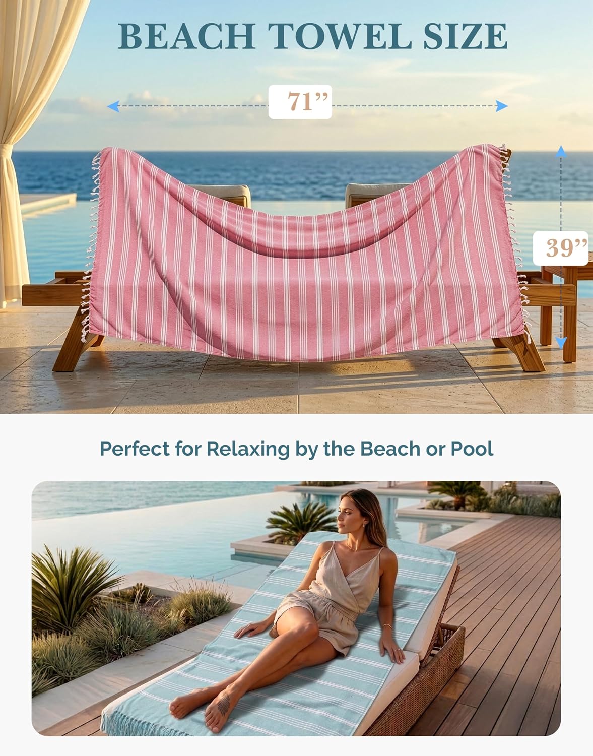 Casa Platino Turkish Beach Towels Set of 6, Sand Free 39"x71" - Beach Mix | Lightweight & Packable Beach Towels - for