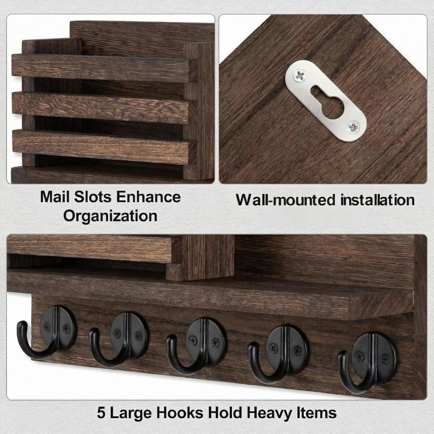 5 Metal Key Hooks / Brown / 11.8 x 6.7