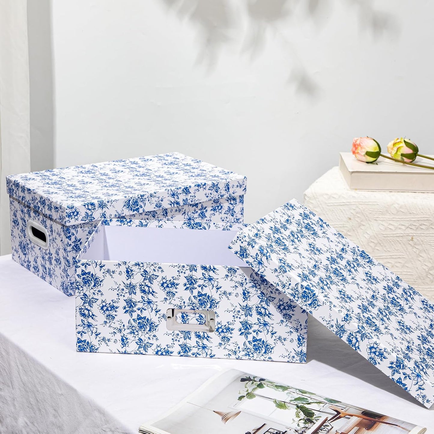 Porcelain-Style Storage Boxes / Blue and White / Set of 2