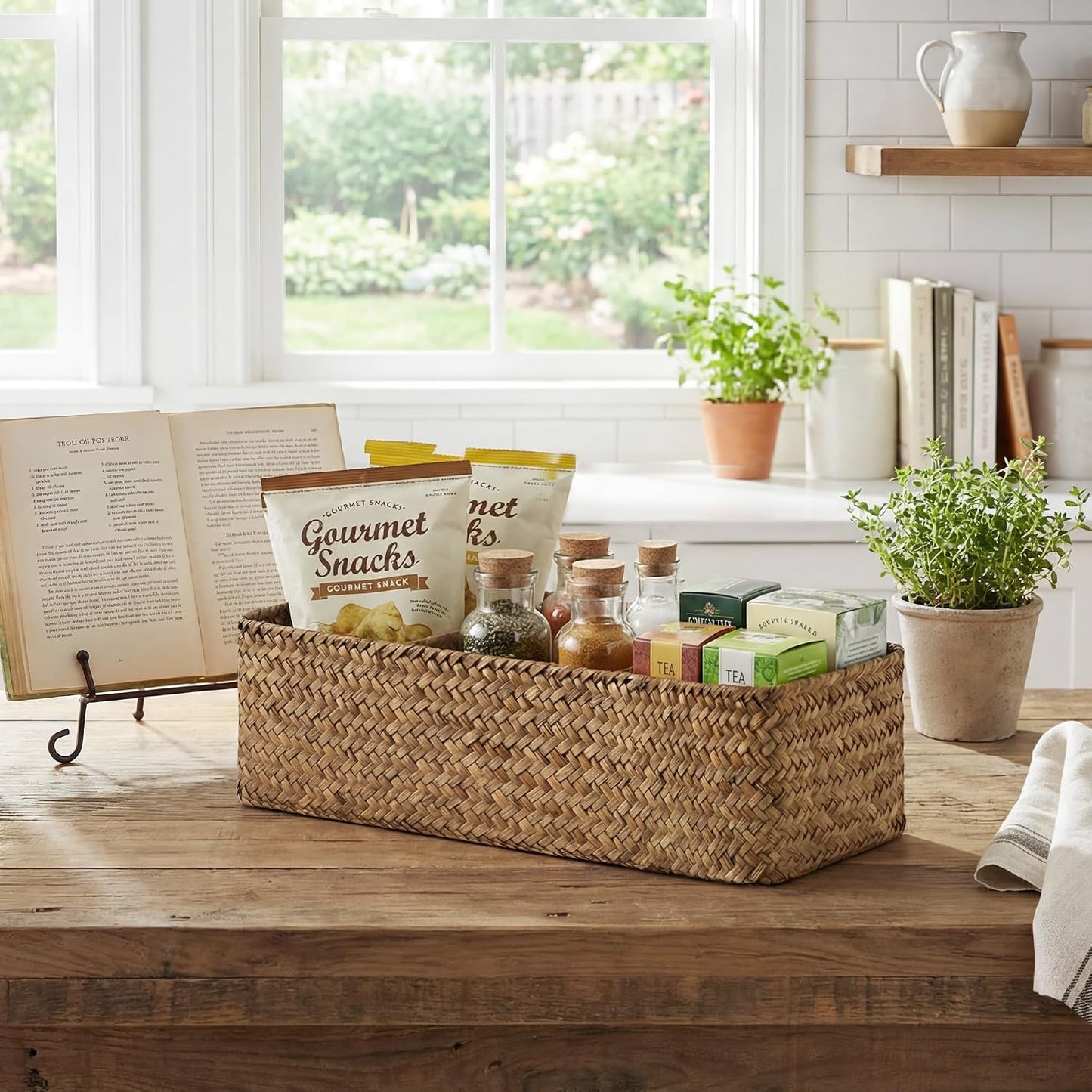 3-Section Wicker Baskets Storage