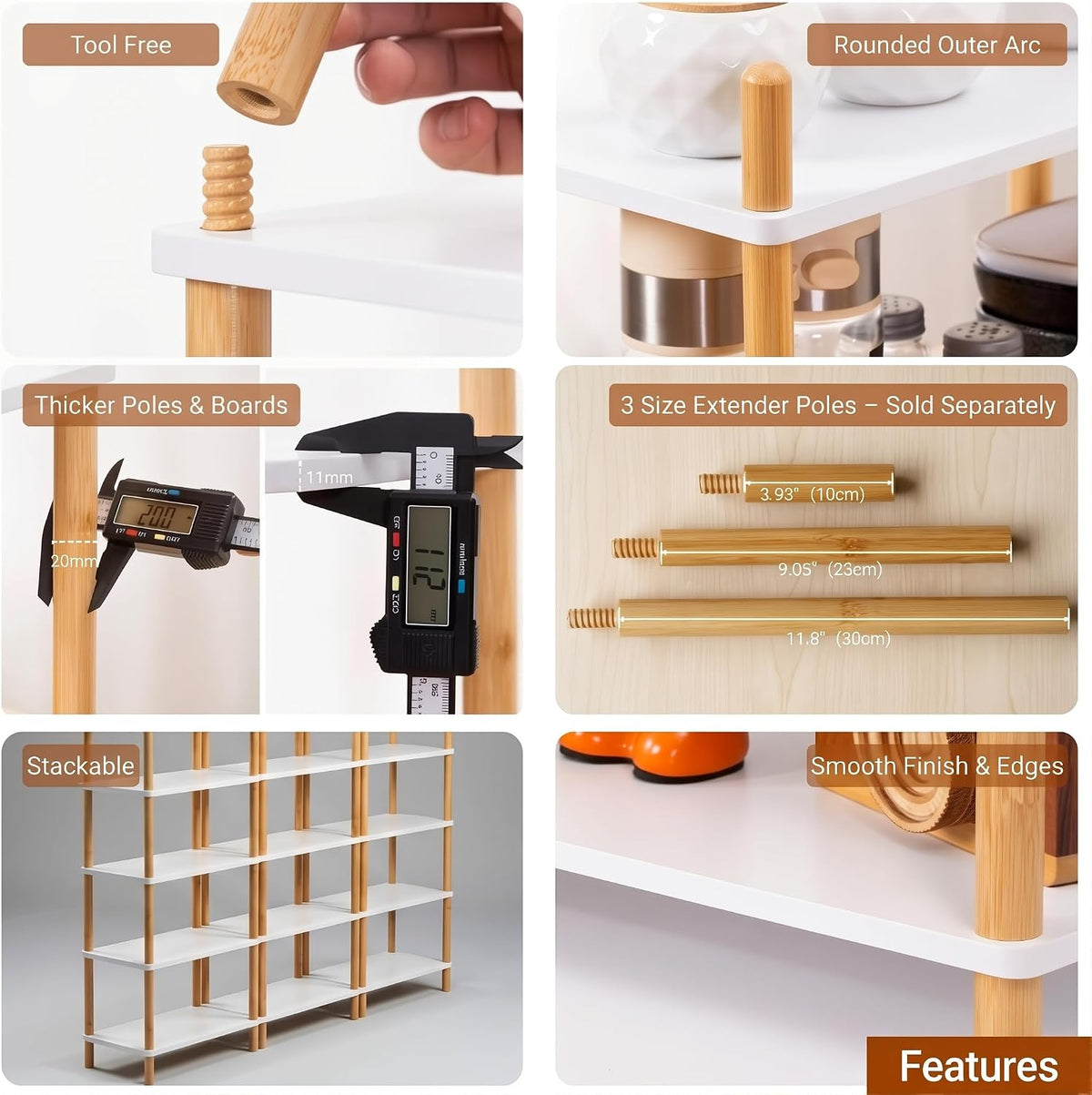 3-Tier Bamboo Coffee Bar Organizer,Coffee Bar Accessories, Mul-tifunctional Wooden Beaded Coffee Station Countertop