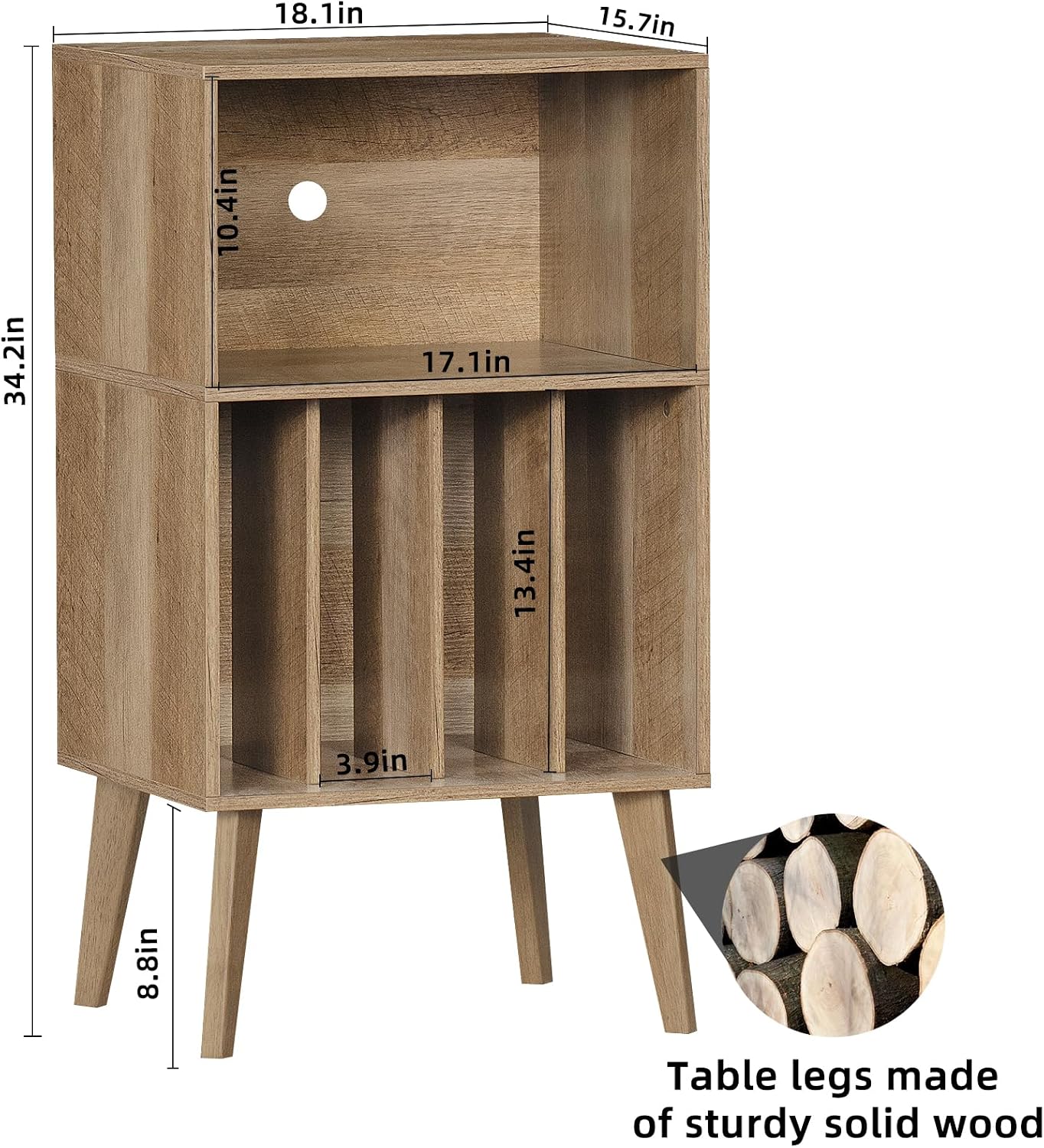 Lerliuo Record Player Stand, Oak Turntable Stand Holds up to 160 Albums | Mid-Century Vinyl Storage Cabinet Table,Solid