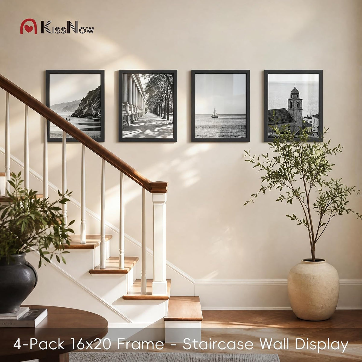 16x20 Picture Frame 4 Pack, Black Solid Wood, Gallery Wall Decor | Wall Hanging, Thick & Wide Border, Clear Plexiglass