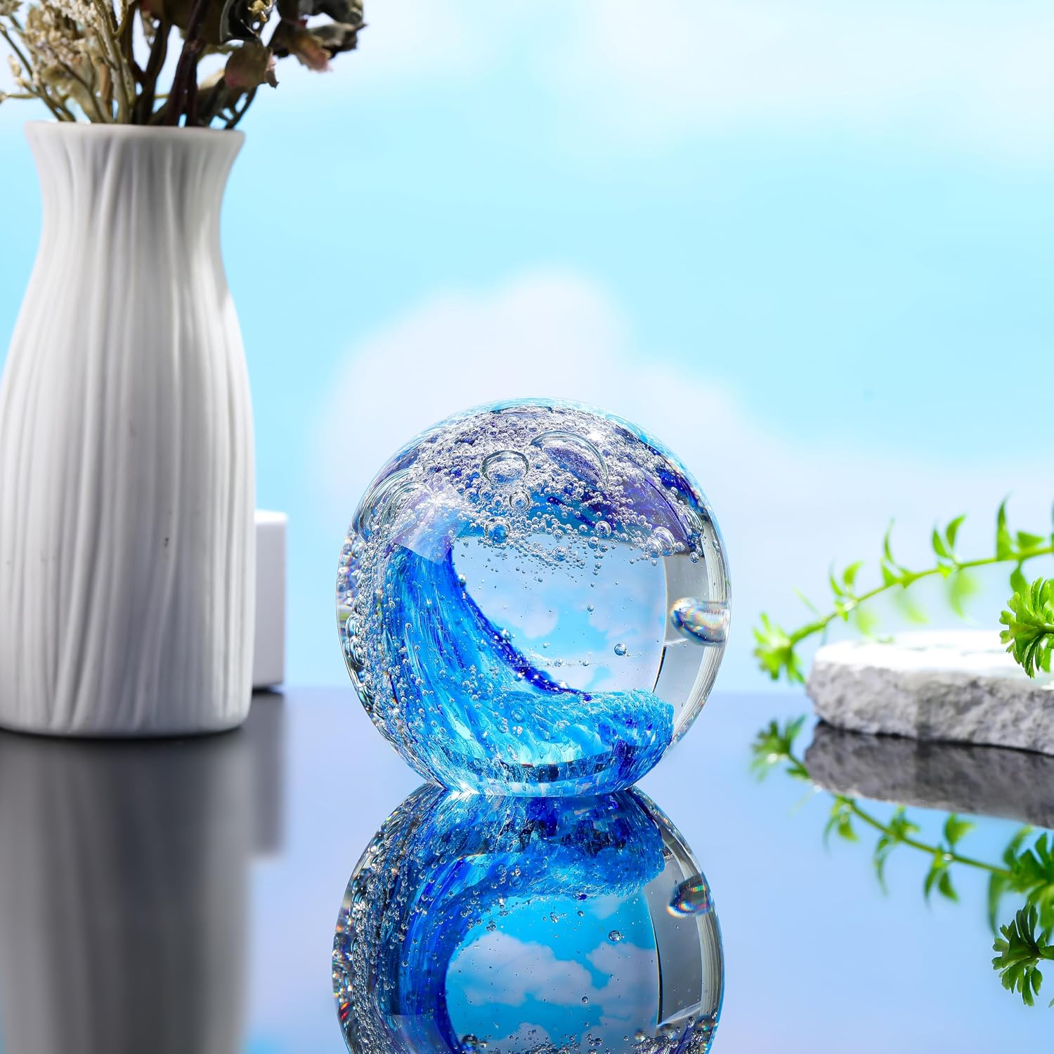 Glass Collectible Figurines Spere / Sky Blue