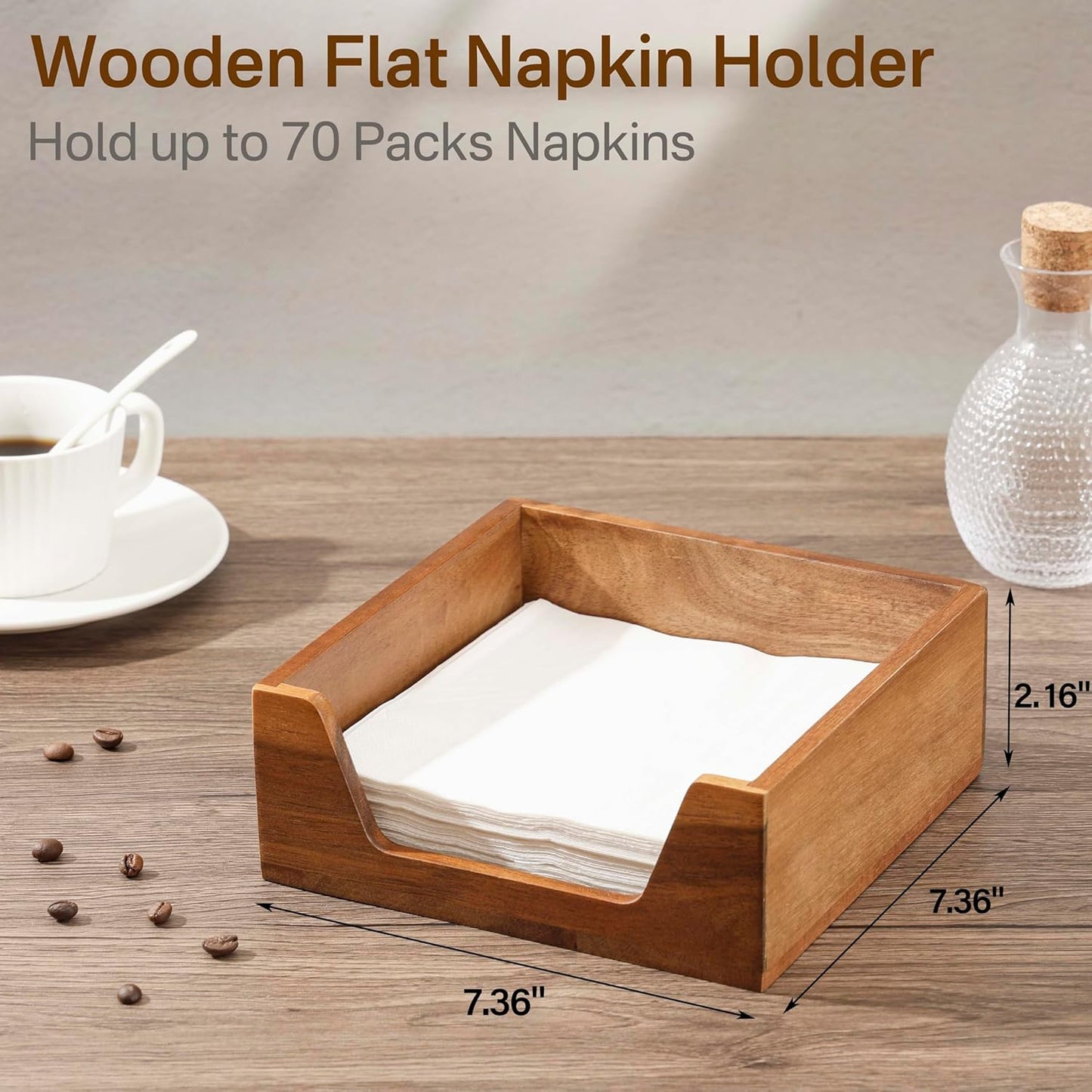 Napkin Holder / Farmhouse Style Square / Brown / 7.36 x 7.36 x 2.16