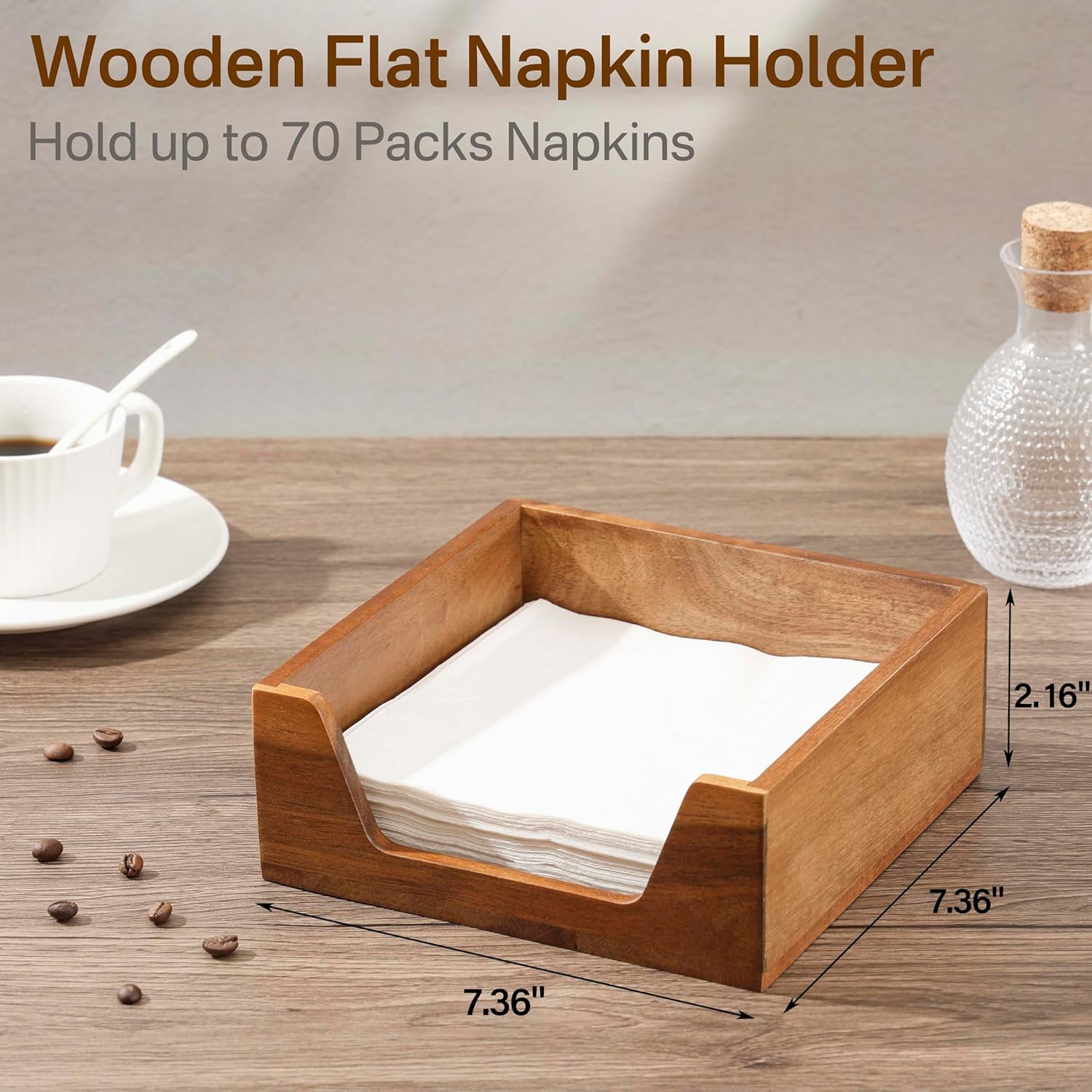 Napkin Holder / Farmhouse Style Square / Brown / 7.36 x 7.36 x 2.16