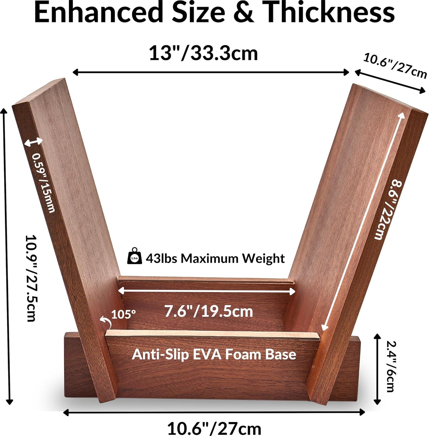 Honygebia Sapele Wood Vinyl Record Holder, V-Shaped Rack for 40 Premium LPs | Solid Sapele Wood Record Album Holder