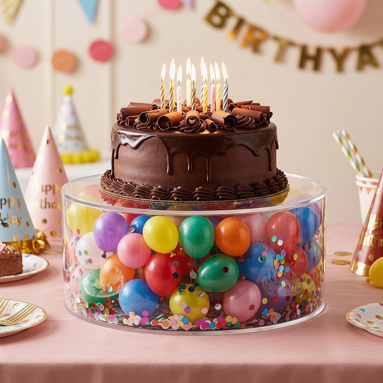 Set of 2 Clear Acrylic Fillable Cake Stand, Cake Tier Display Stand Cupcake Stand, 12 Inch & 8 Inch Round Cylinder