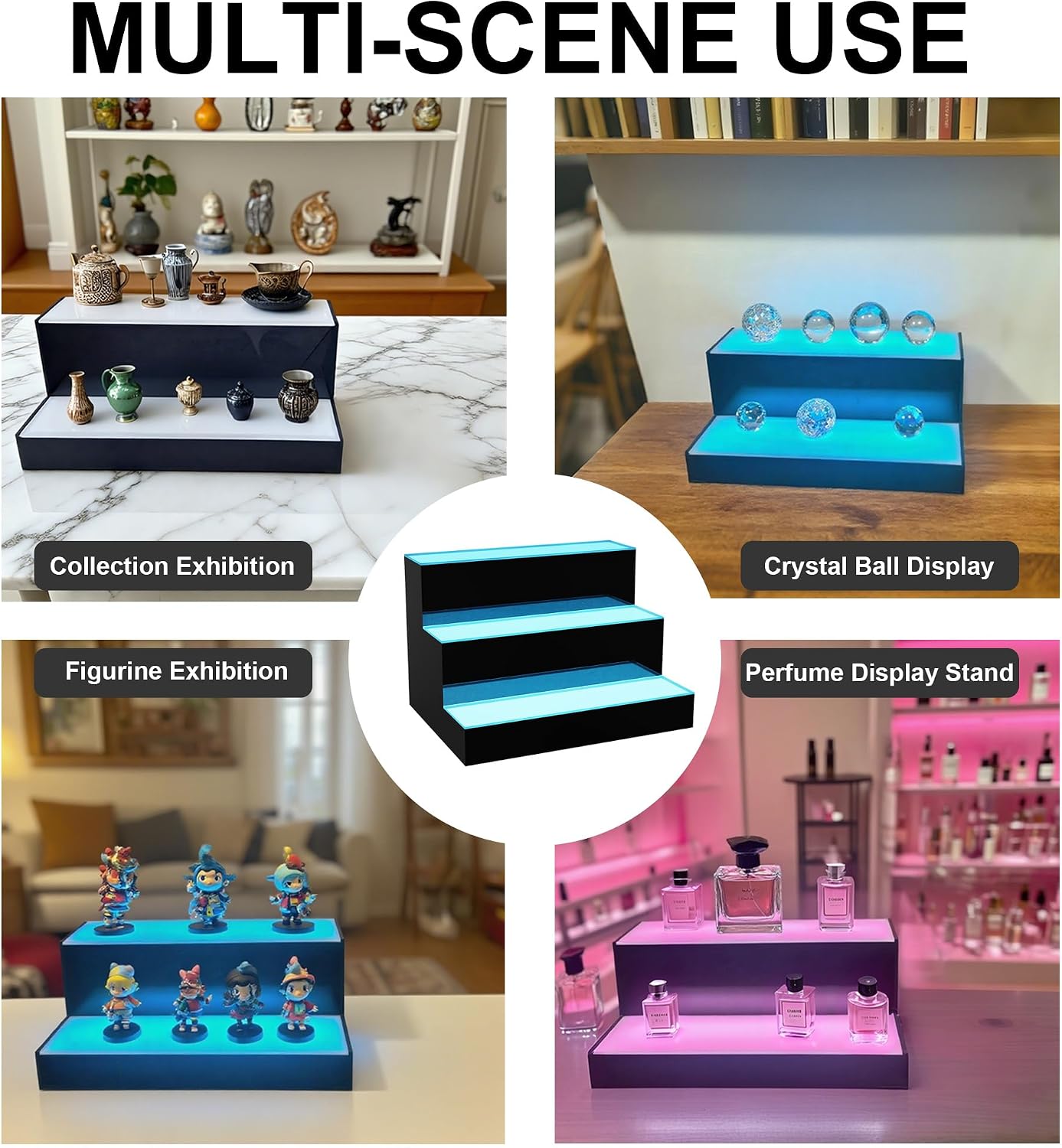 MESAlLUP 24 Inch 2 Tier Lighted Liquor Bottle Display Shelf, LED Bar Shelves with APP or Remote Control, Mulit Color
