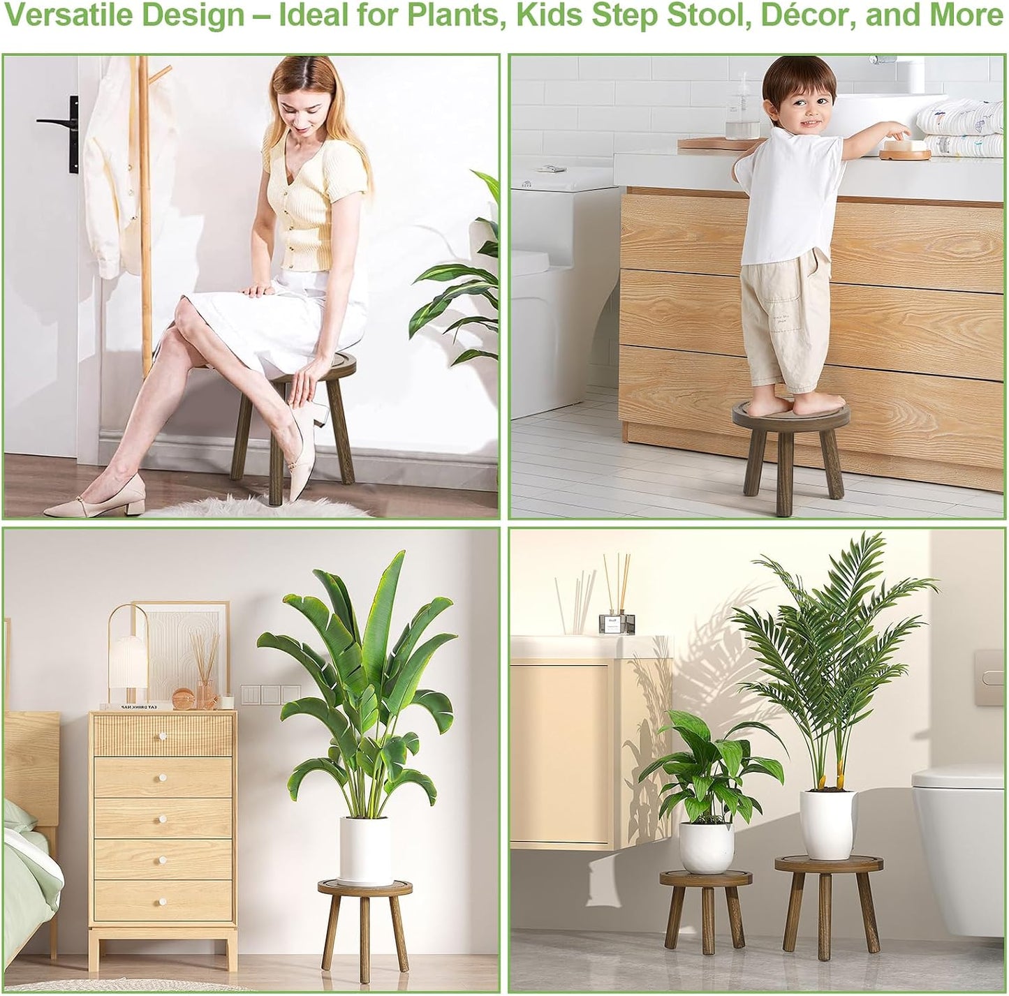 3-Pack Wood Plant Stands Indoor, Single Plant Stand for 6-12 Inch Pots, Mid-Century Modern Plant Stool, Tall Plant