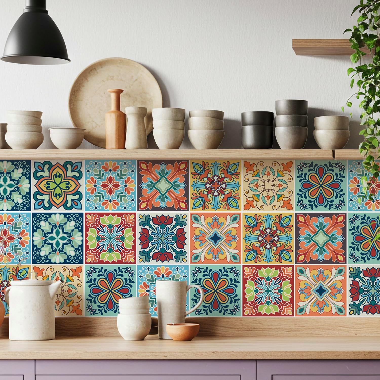 Colorful Bohemian Tile Stickers / 4 x 4 / Set of 30
