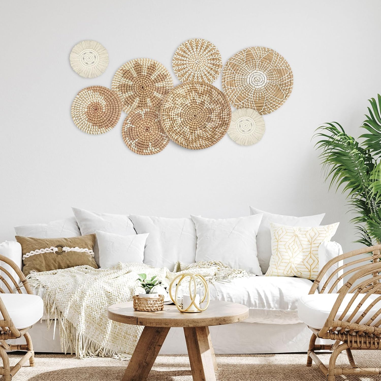 Boho Wall Basket Decor Decorative Bulrush Woven Basket Wall Decor Rustic / Classic / Set of 8